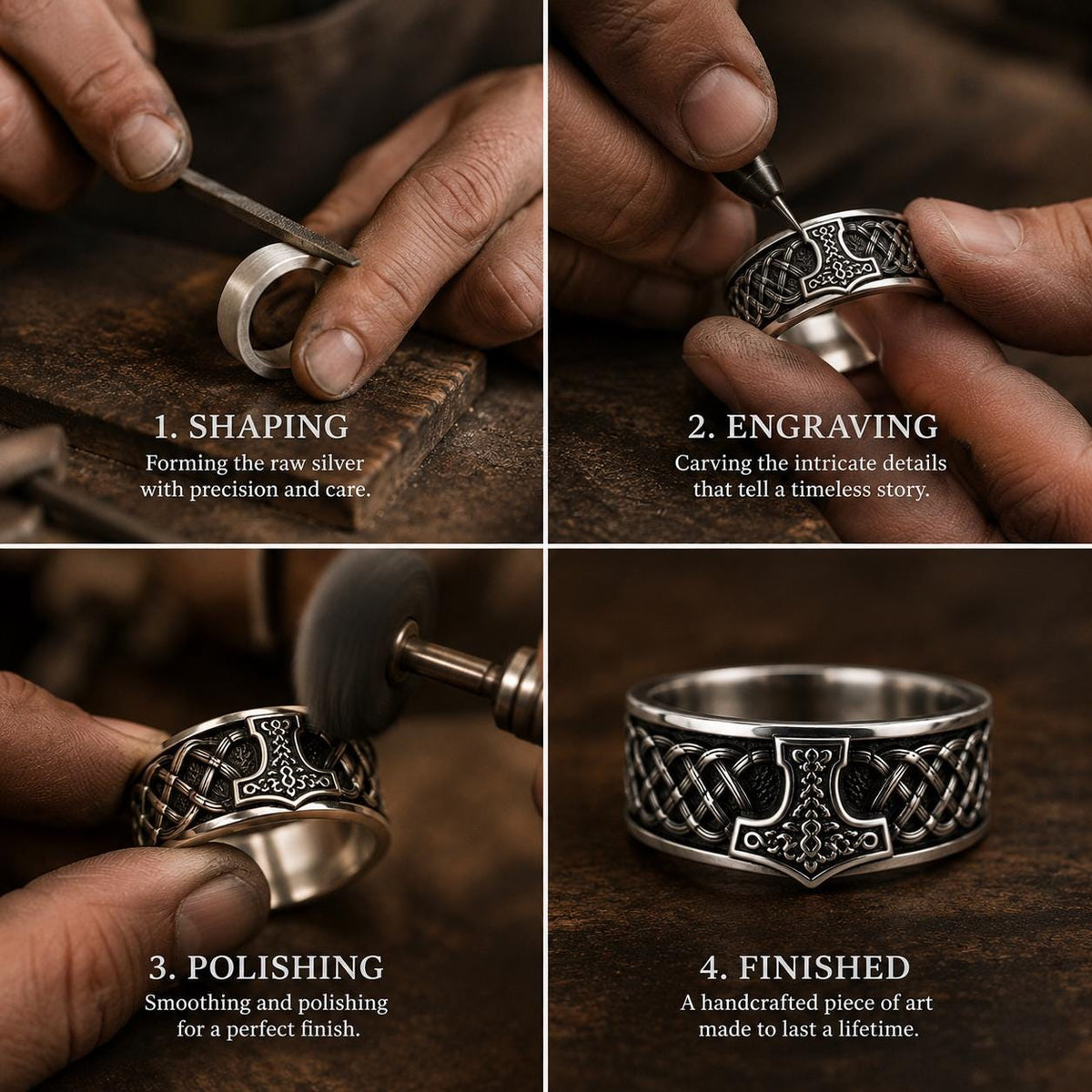 Viking Thor's Hammer Ring - Sterling Silver Hammer of Thor Ring, Viking Mjolnir Band, Norse