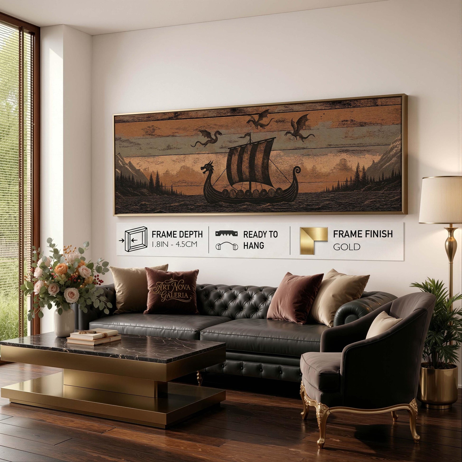 Viking Longship Home Decor - Panoramic Wall Art Viking Longship Canvas - Scandinavian Decor Norse