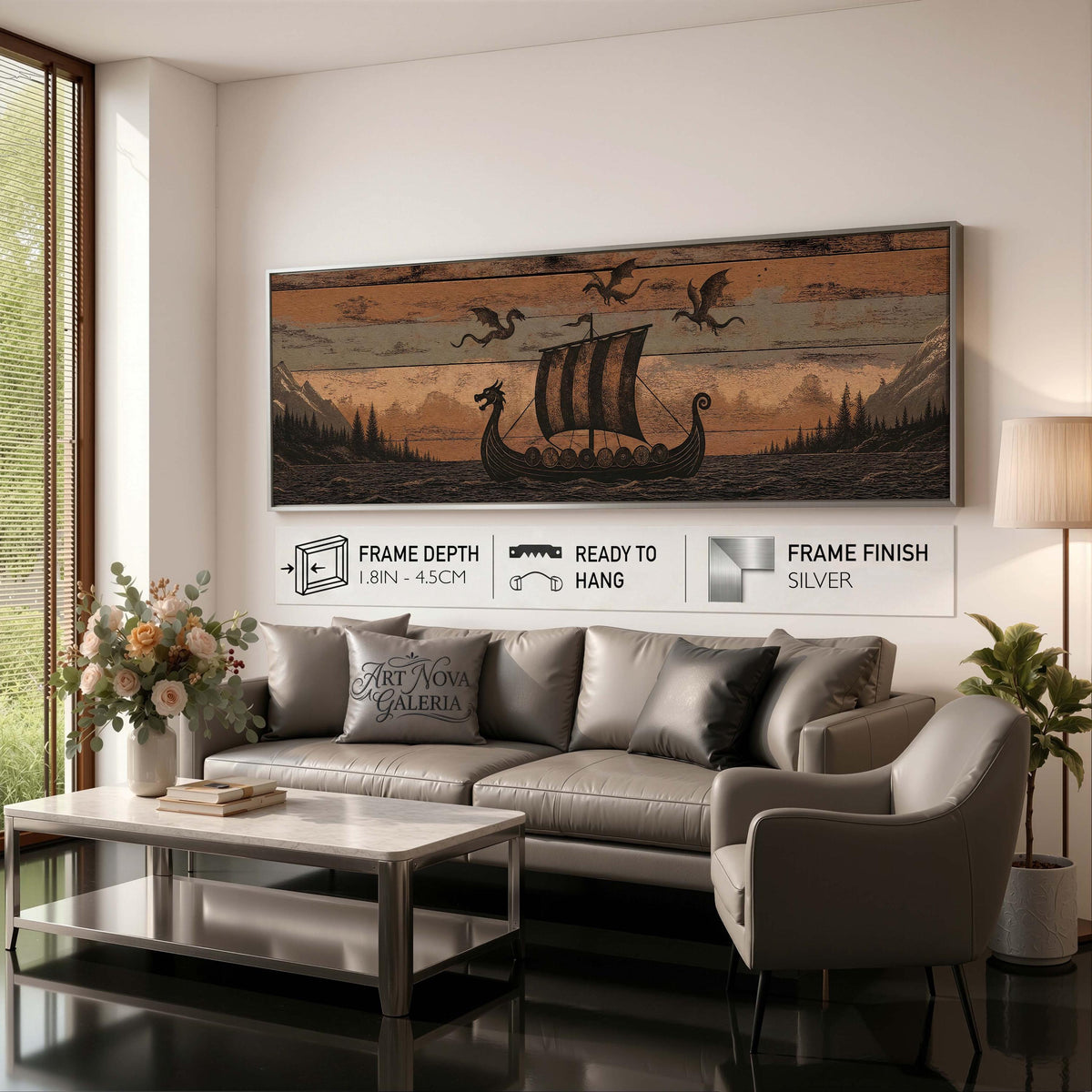Viking Longship Home Decor - Panoramic Wall Art Viking Longship Canvas - Scandinavian Decor Norse