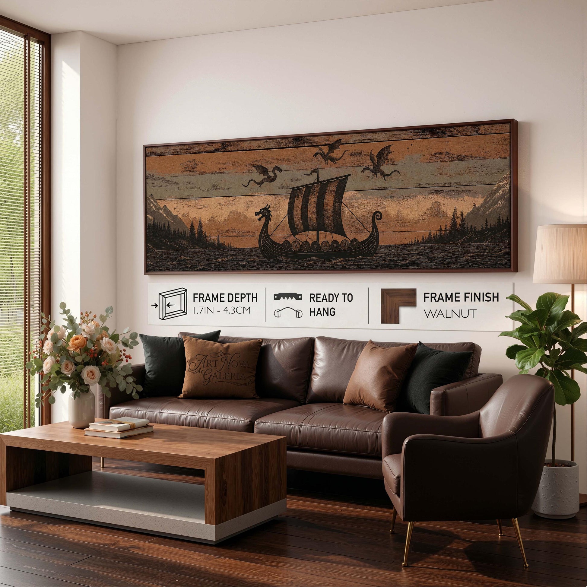 Viking Longship Home Decor - Panoramic Wall Art Viking Longship Canvas - Scandinavian Decor Norse