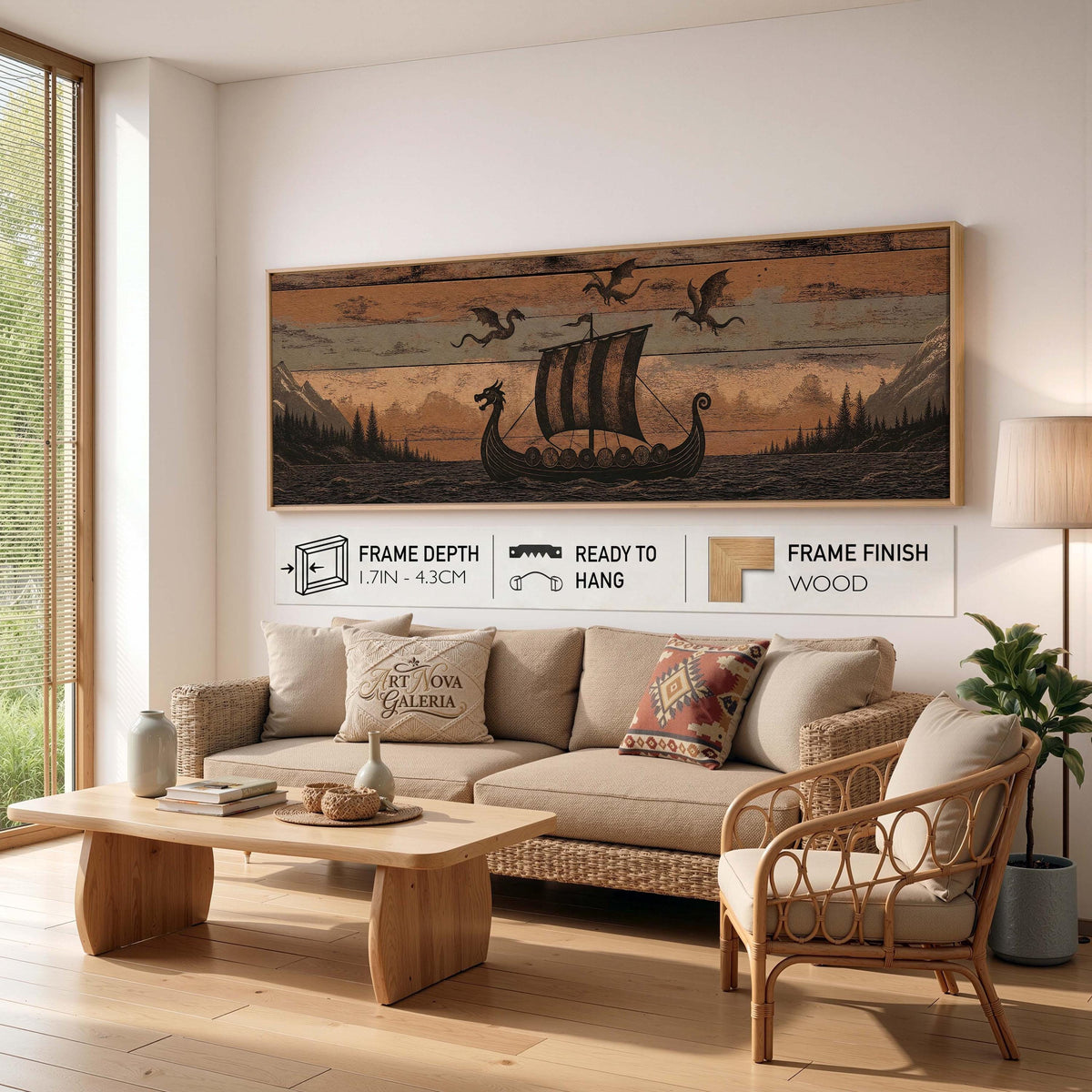 Viking Longship Home Decor - Panoramic Wall Art Viking Longship Canvas - Scandinavian Decor Norse
