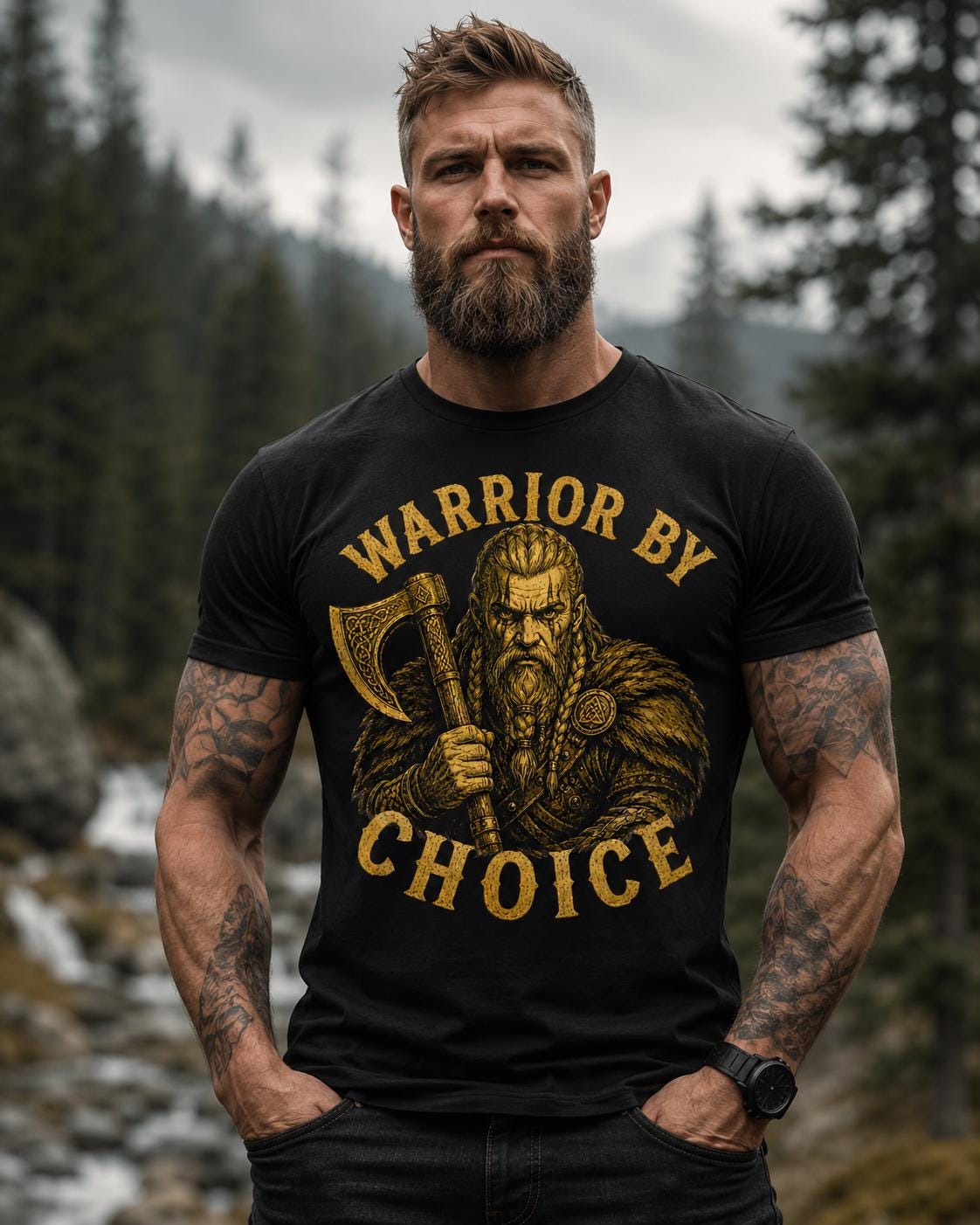 Viking Valhalla T-Shirt - Men's Viking Valhalla T-shirt, Norse Fire Warrior T-shirt, Dark Fantasy