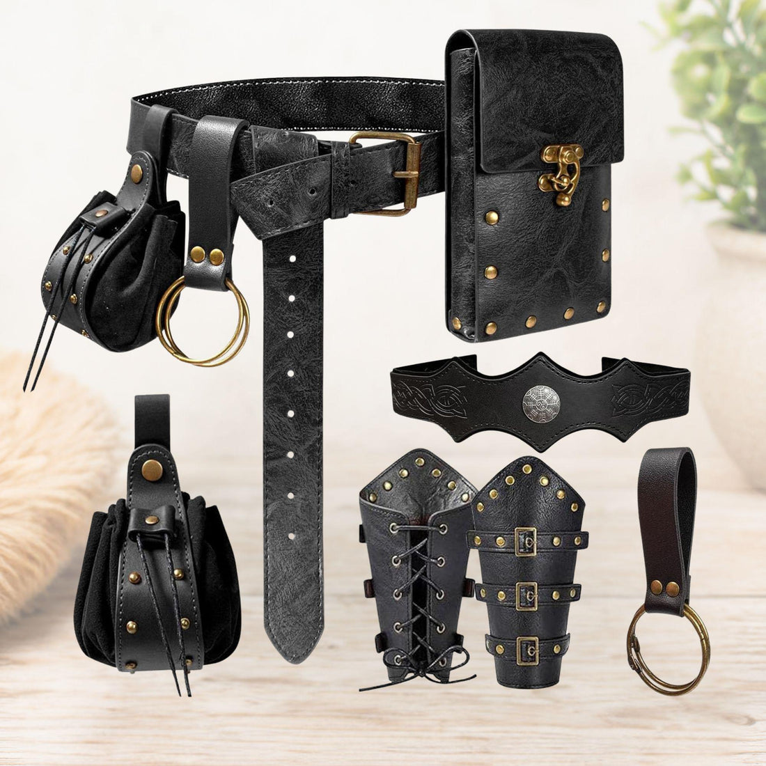 Viking Costume & LARP - Renaissance Fair Belt Pouch Set Viking Bracer Medieval Costume Accessories
