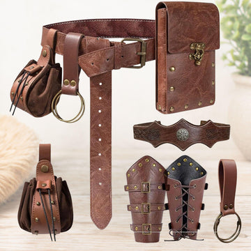 Viking Costume & LARP - Renaissance Fair Belt Pouch Set Viking Bracer Medieval Costume Accessories