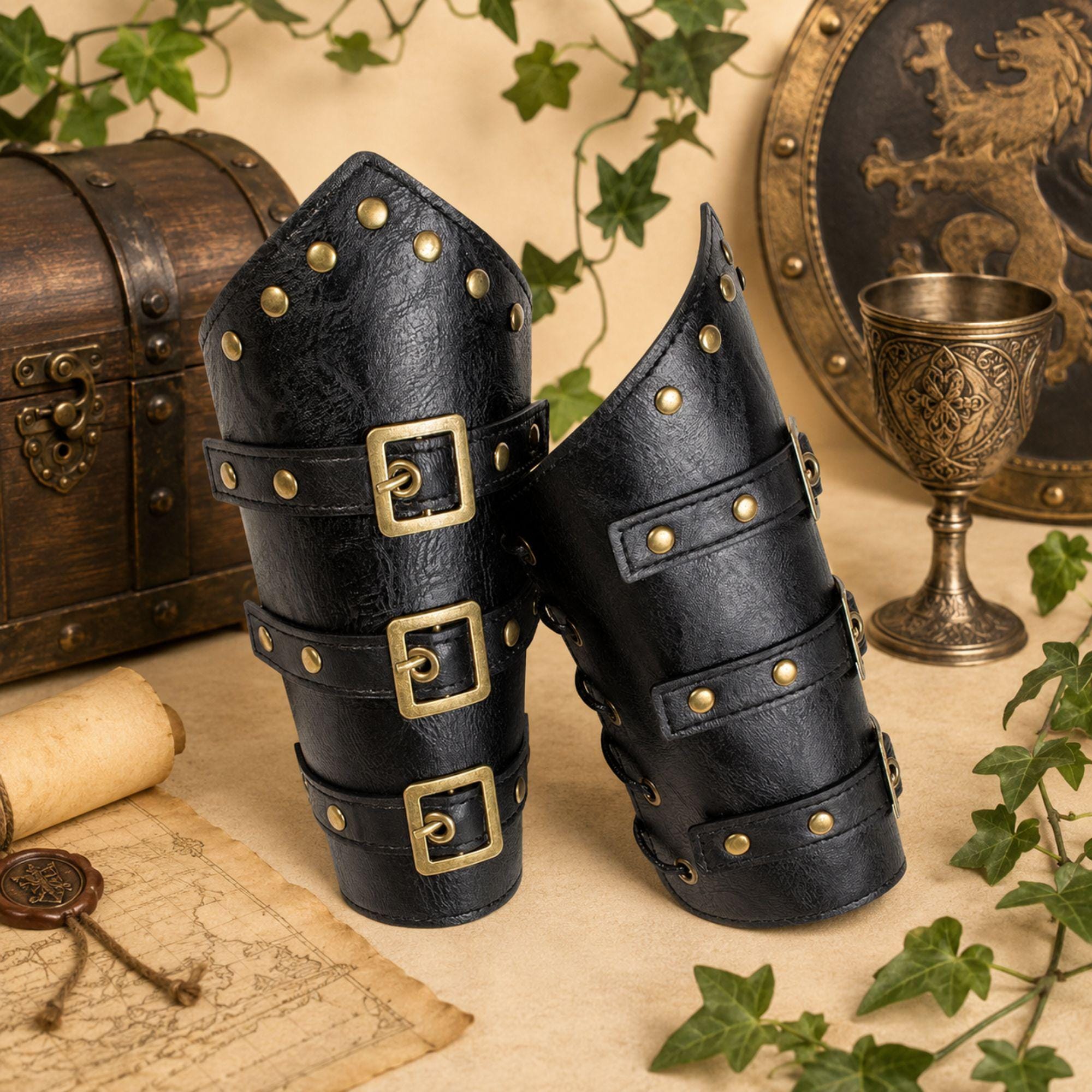 Viking Costume & LARP - Renaissance Fair Belt Pouch Set Viking Bracer Medieval Costume Accessories