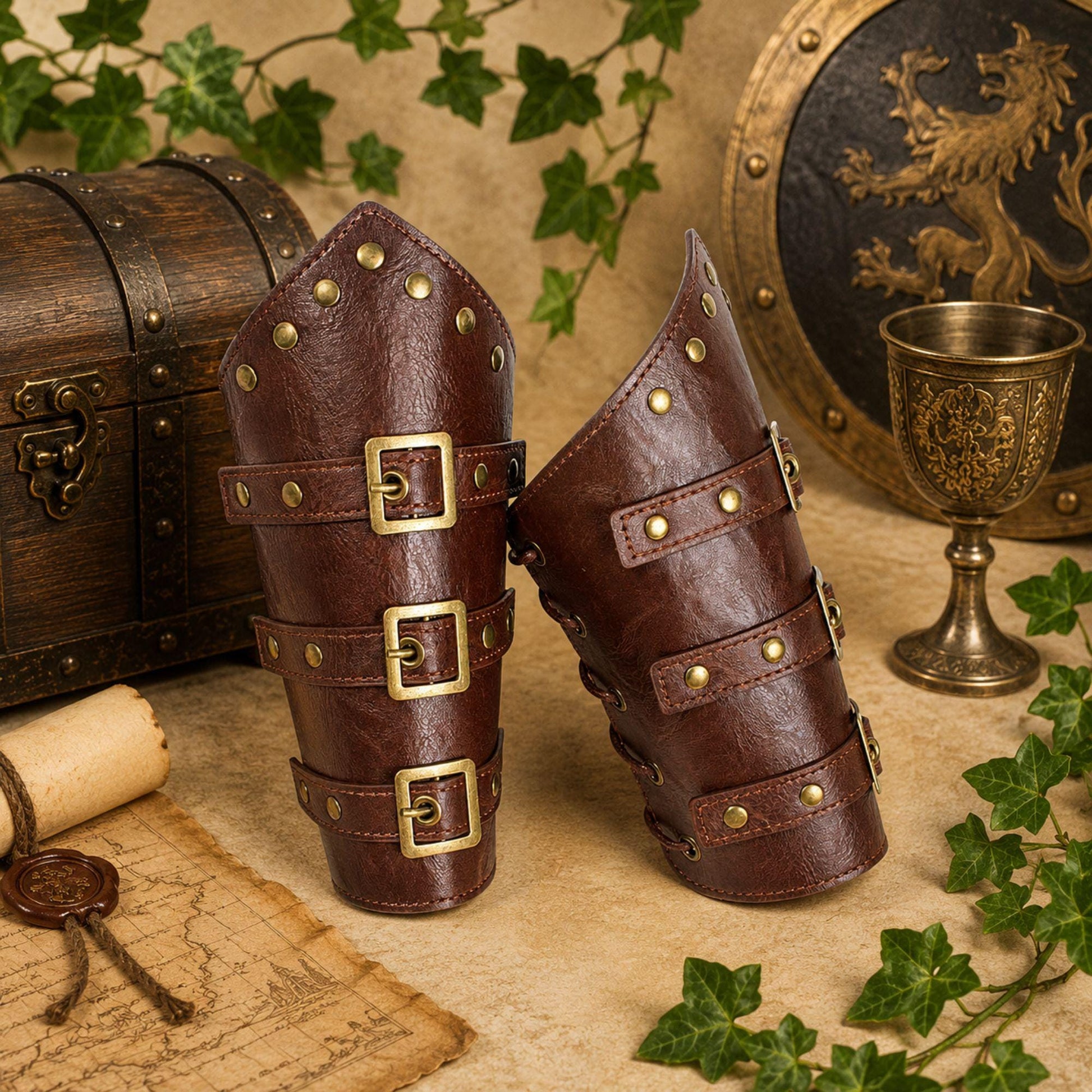 Viking Costume & LARP - Renaissance Fair Belt Pouch Set Viking Bracer Medieval Costume Accessories