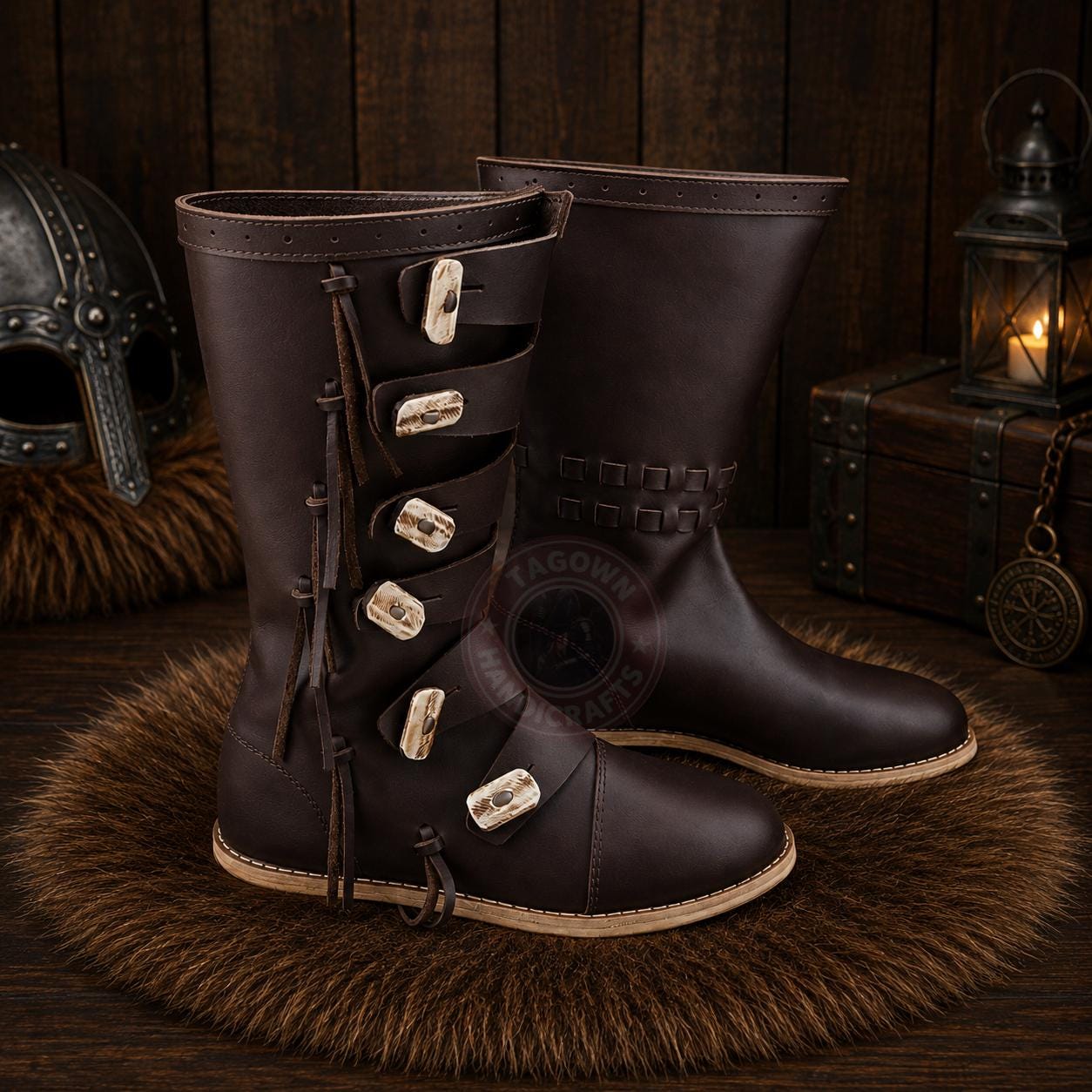 Viking Boots - Handmade Viking Leather Boots, Medieval Knee High Norse Warrior Footwear, LARP