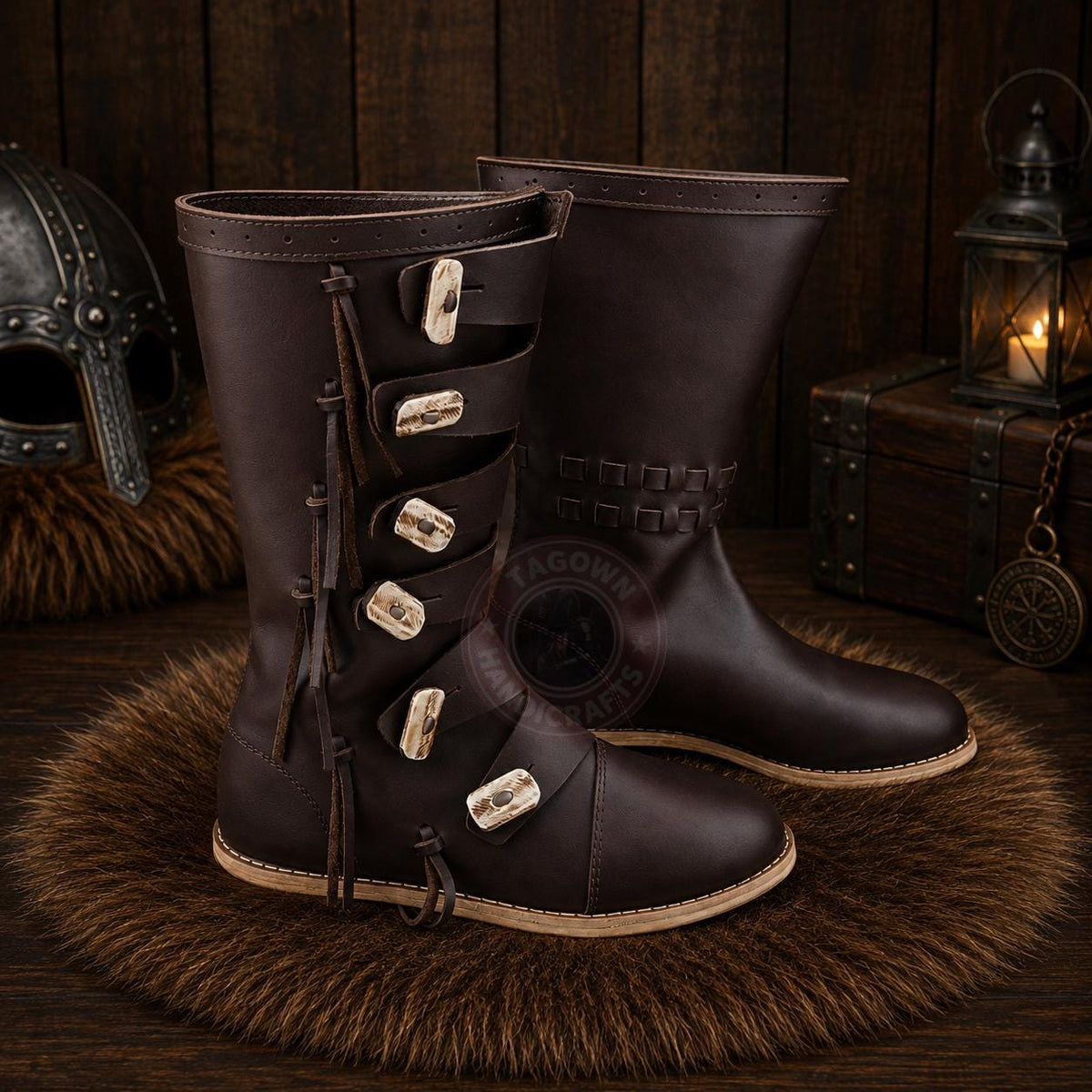 Viking Boots - Handmade Viking Leather Boots, Medieval Knee High Norse Warrior Footwear, LARP