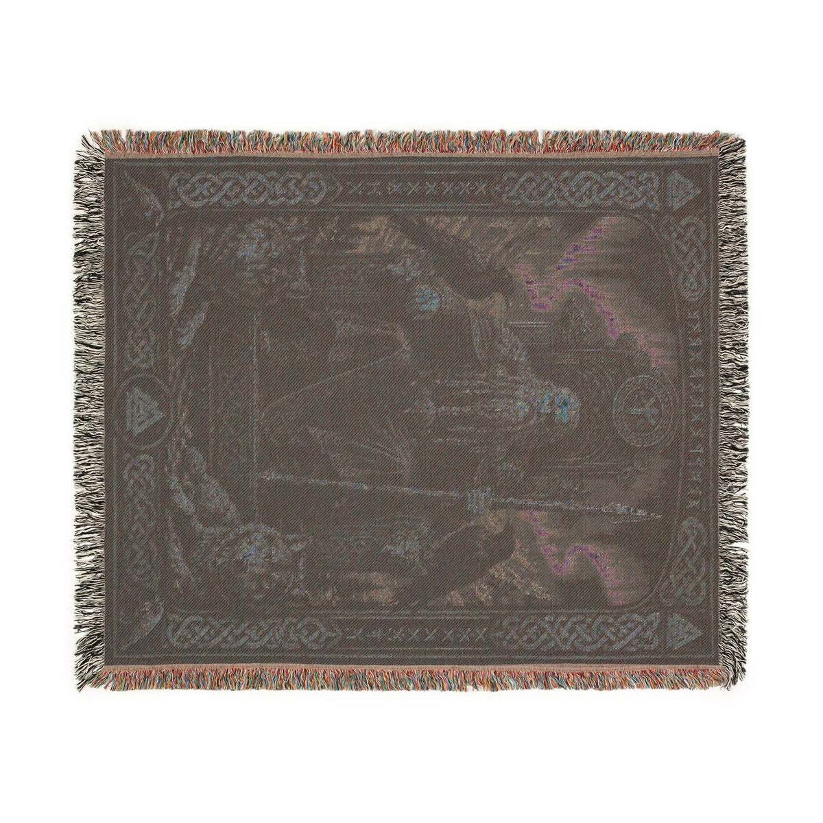 Viking Odin Blanket - Viking Odin Woven Blanket, Norse Mythology Throw, Raven and Wolf Tapestry