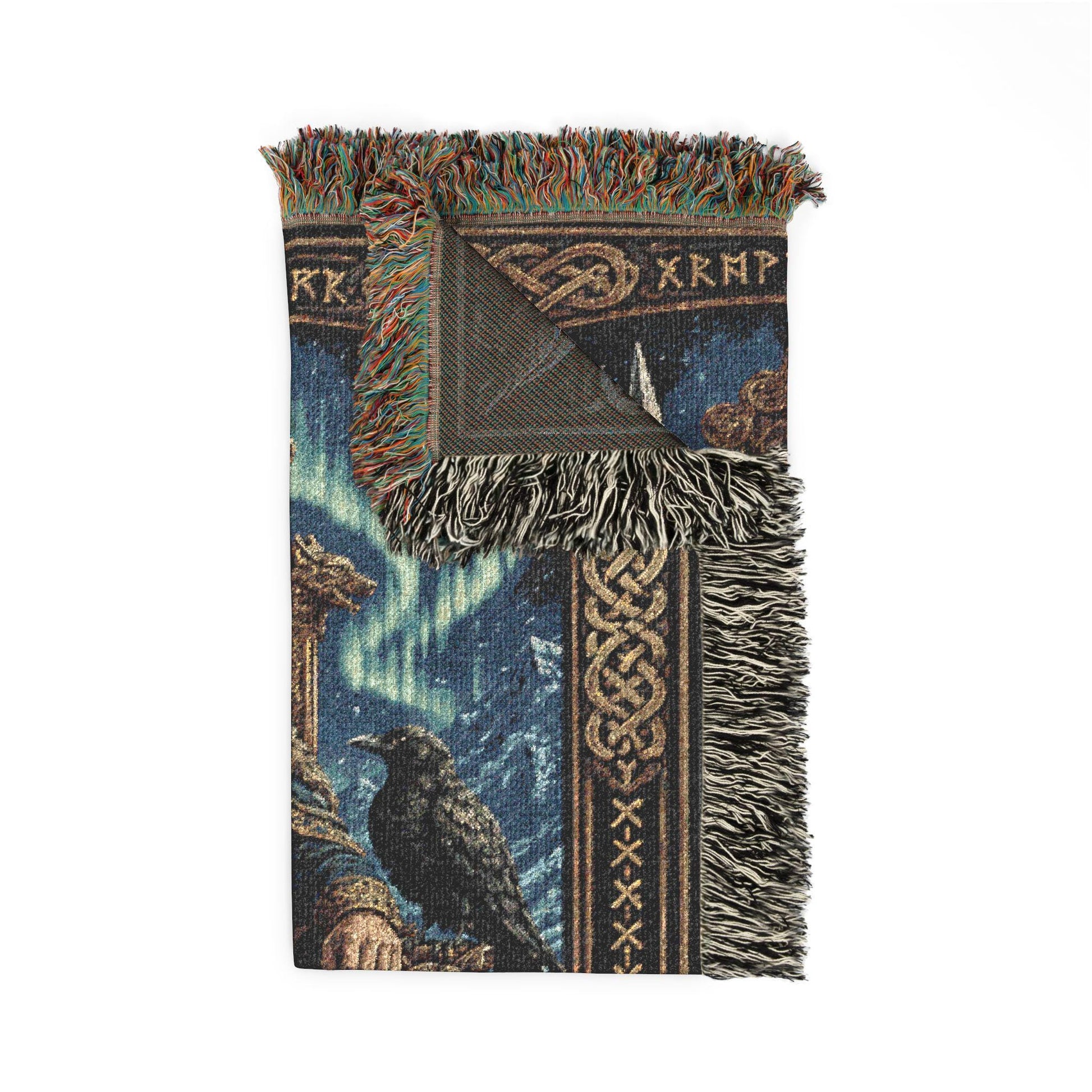 Viking Odin Blanket - Viking Odin Woven Blanket, Norse Mythology Throw, Raven and Wolf Tapestry