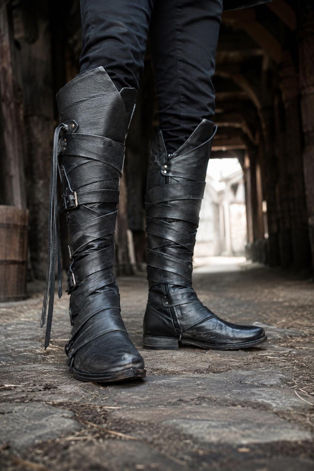 Viking Boots - Handmade Viking Fur Leather Boots for Men, Medieval Cosplay Boots, Renaissance Faire