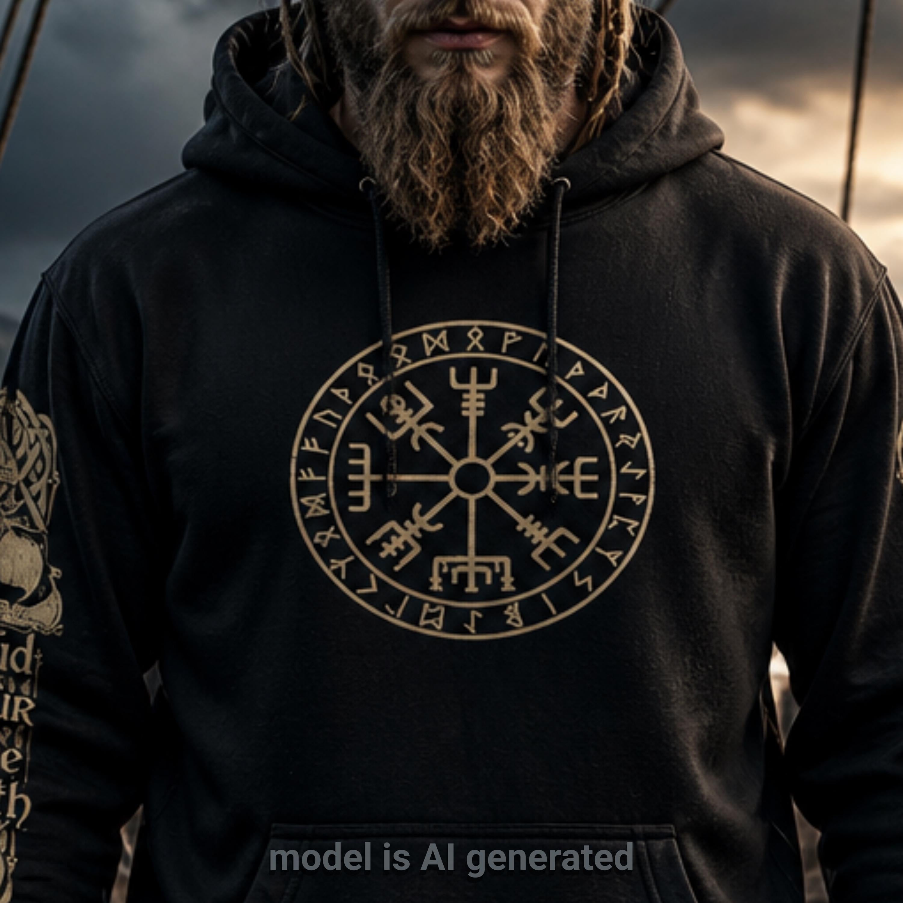 Viking Vegvisir Compass Hoodie - Nordic Viking Hoodie, Vegvisir Compass, Futhark Runes, Norse