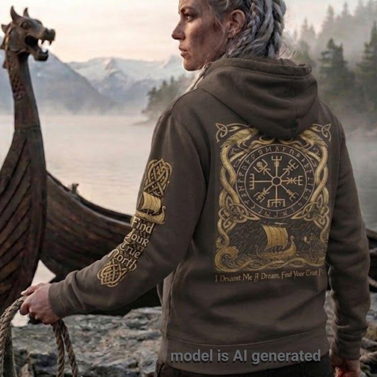 Viking Vegvisir Compass Hoodie - Nordic Viking Hoodie, Vegvisir Compass, Futhark Runes, Norse
