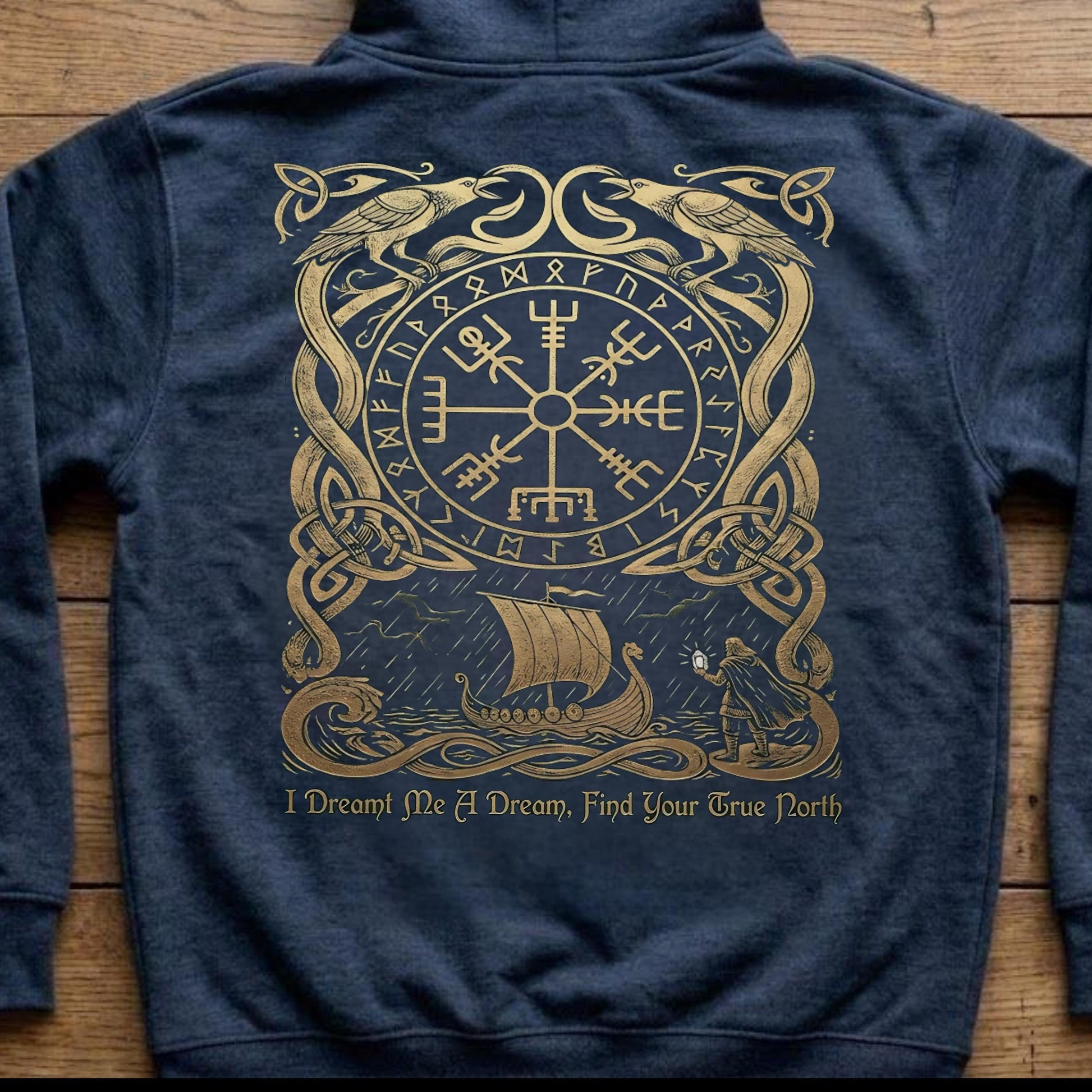 Viking Vegvisir Compass Hoodie - Nordic Viking Hoodie, Vegvisir Compass, Futhark Runes, Norse