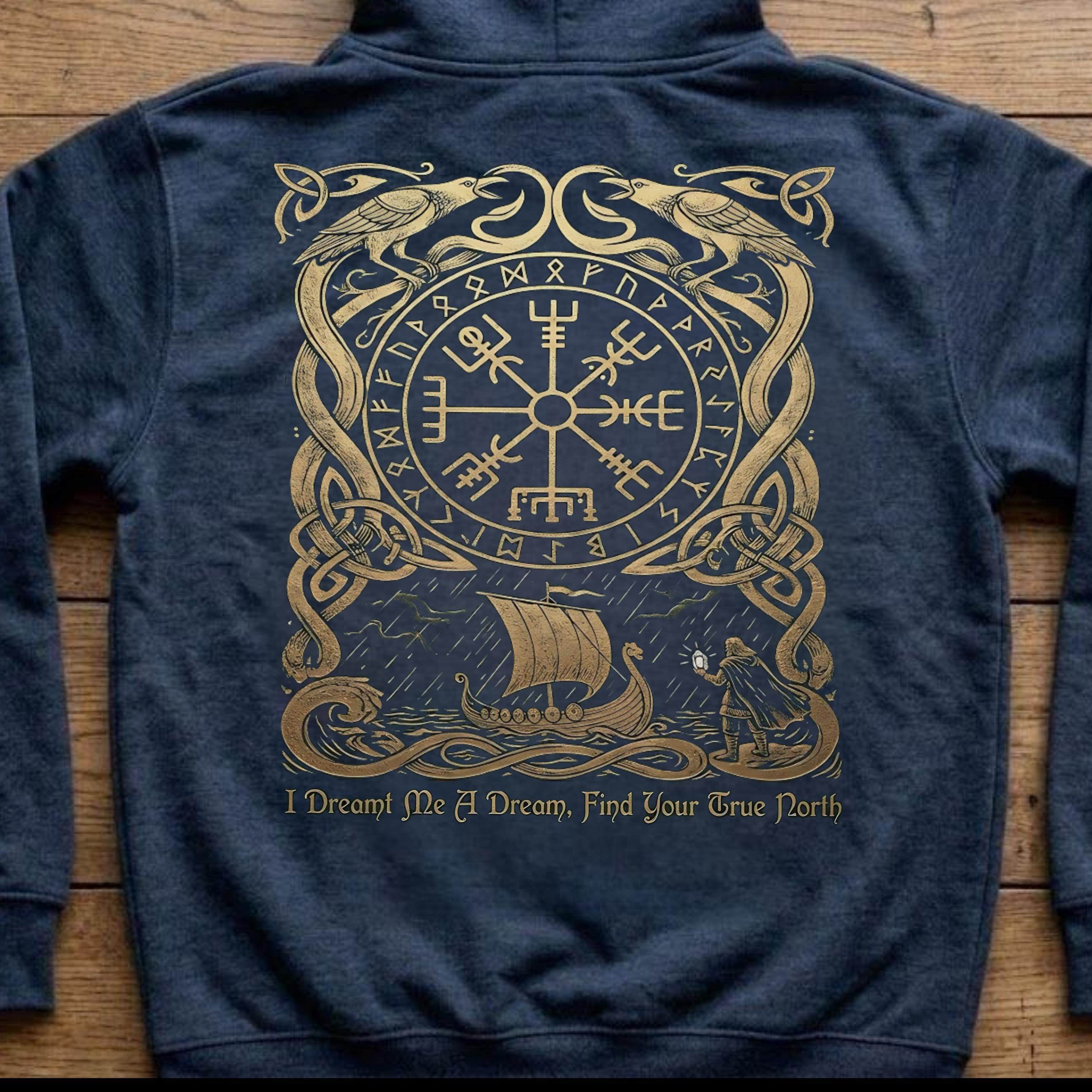 Viking Vegvisir Compass Hoodie - Nordic Viking Hoodie, Vegvisir Compass, Futhark Runes, Norse