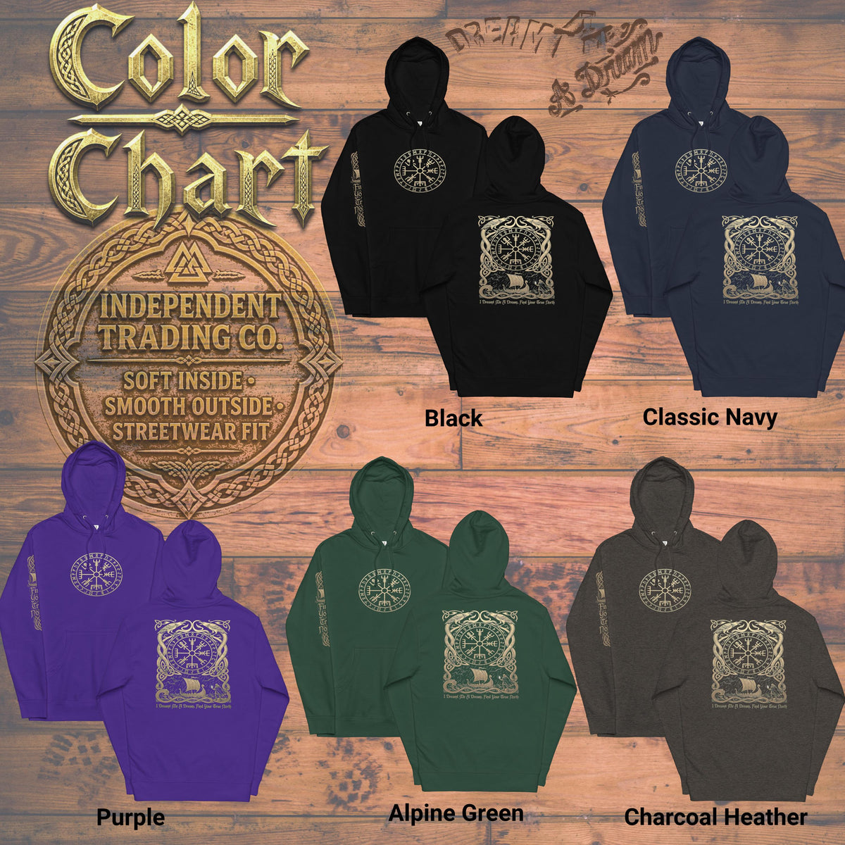 Viking Vegvisir Compass Hoodie - Nordic Viking Hoodie, Vegvisir Compass, Futhark Runes, Norse