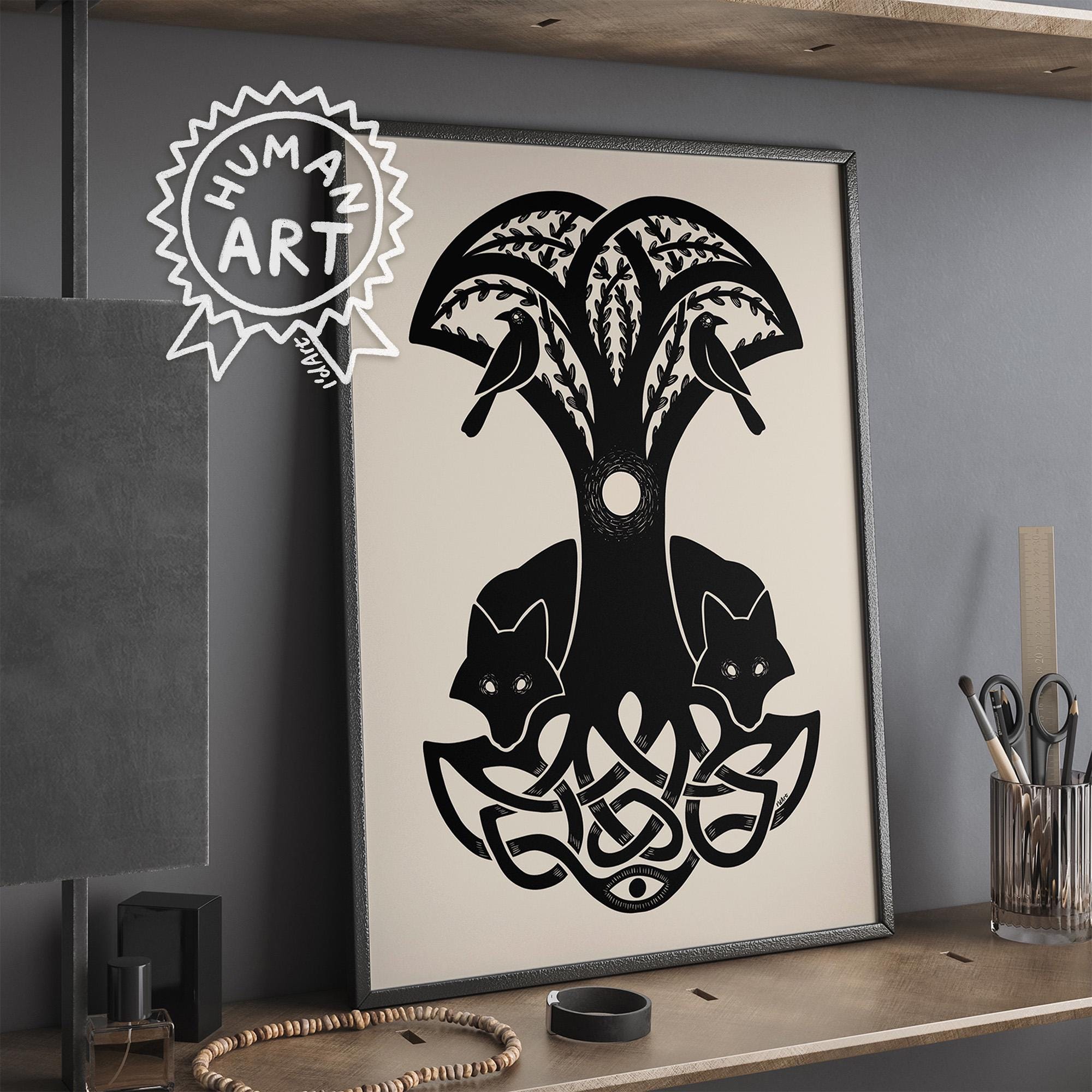 Viking Vegvisir Compass Blanket - Viking Vegvisir Tree of Life Wall Art, Norse Compass Raven Decor