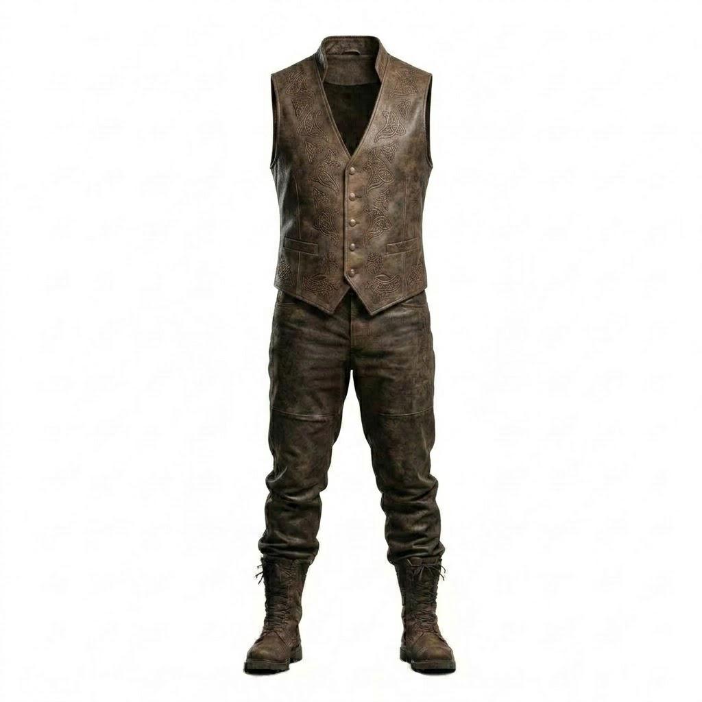Viking Jacket - Viking Fur Leather Coat for Men, Norse Warrior Long Jacket, Medieval Fantasy