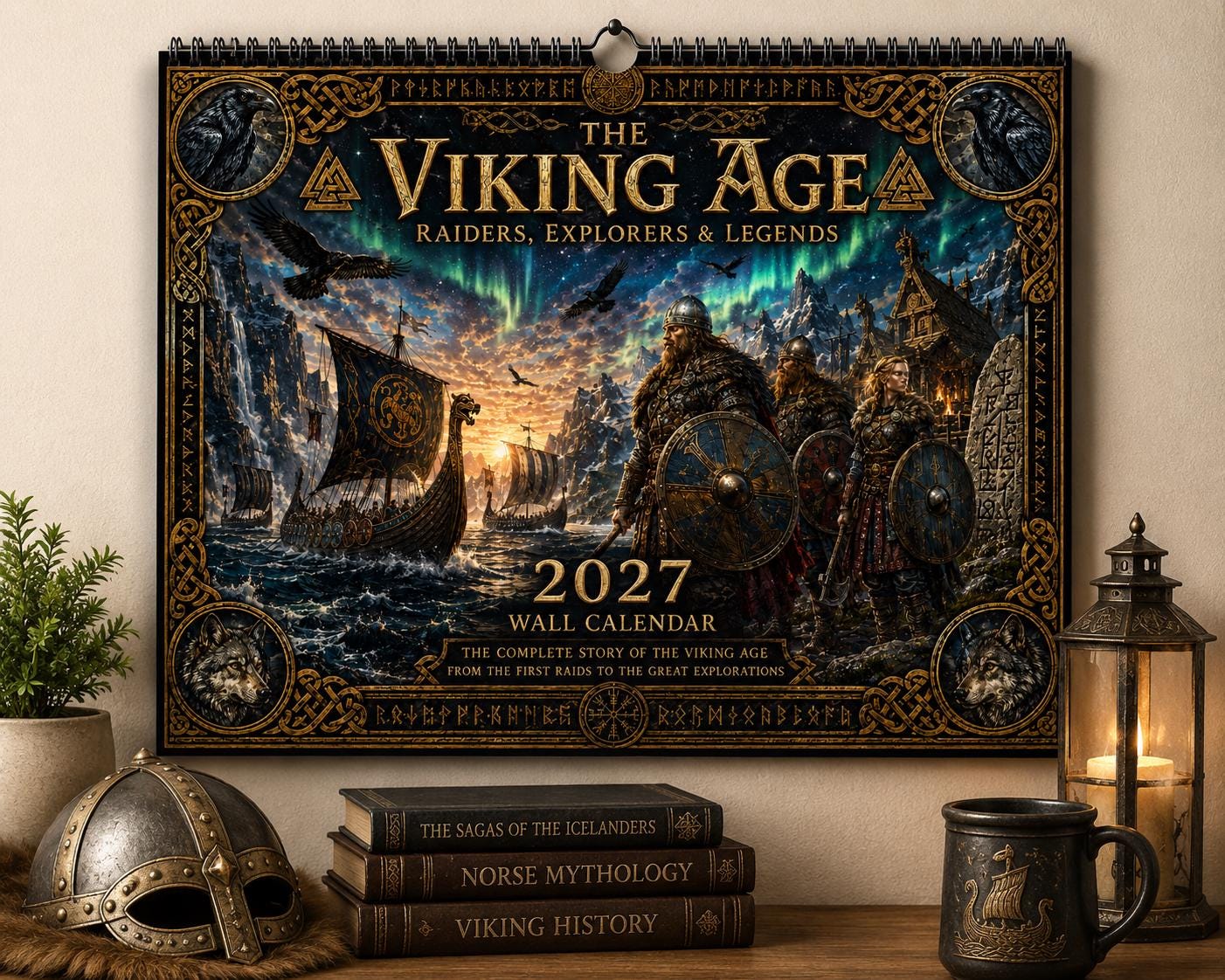 Viking Odin Blanket - Viking Odin Woven Blanket, Norse Mythology Throw, Raven and Wolf Tapestry