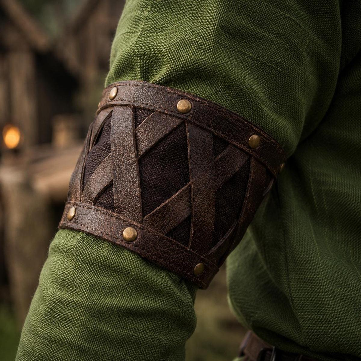 Viking T-Shirt - Green Viking tunic with leather details, Viking tunic for reenactment, LARP, and