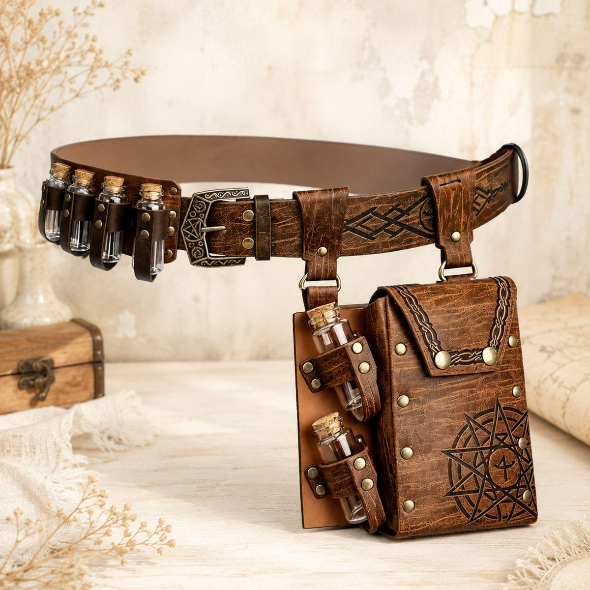 Viking Costume & LARP - Renaissance Fair Belt Pouch Set Viking Bracer Medieval Costume Accessories
