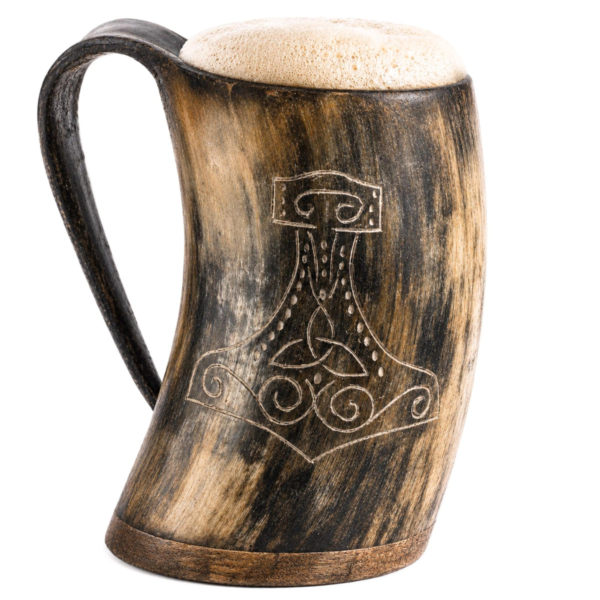 Viking Longship Mug - Personalized Viking Longship Horn Mug, Custom Engraved Wooden Base, Genuine