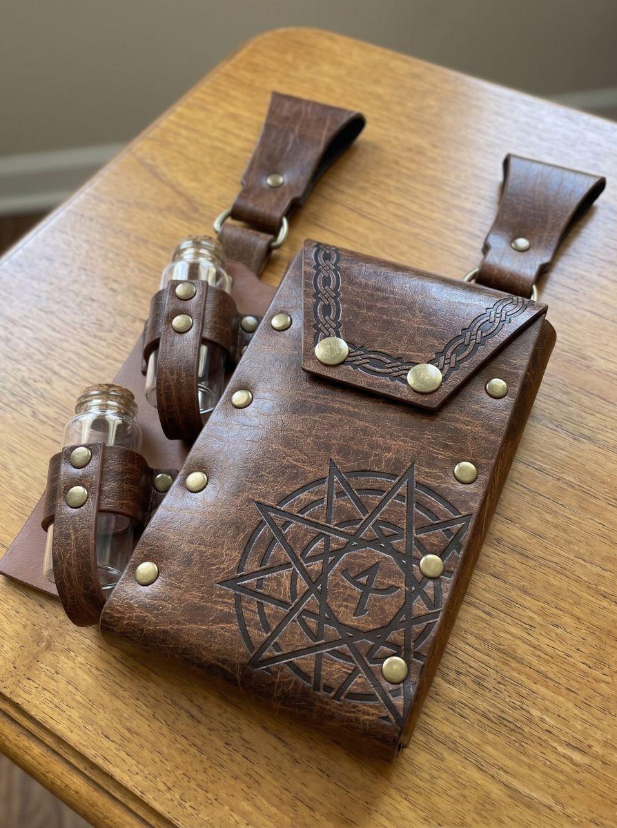 Viking Costume & LARP - Viking Medieval Leather Belt Pouch with Potion Bottles for Renaissance