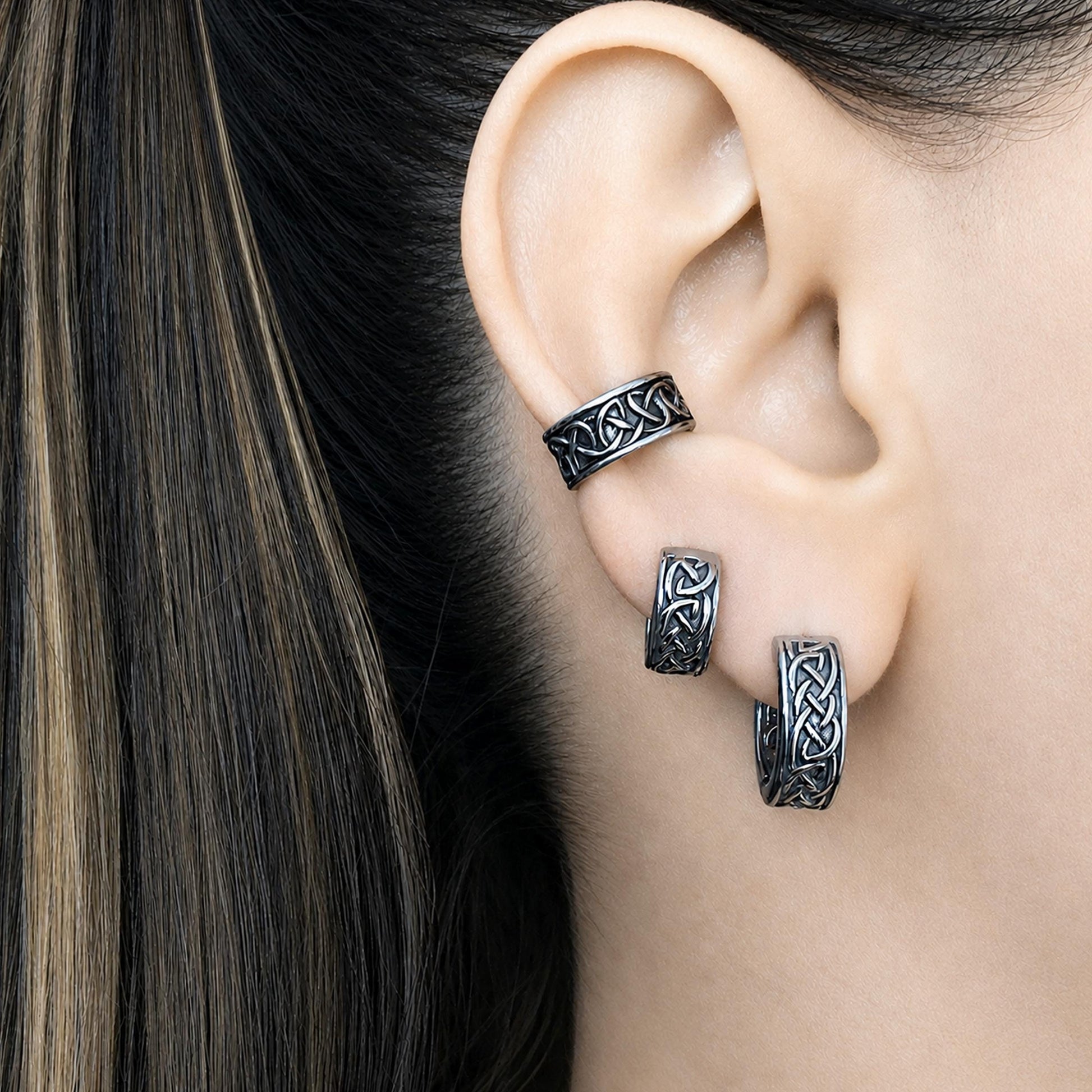 Viking Jewelry Accessory - Celtic braid hoop earrings, 8mm and 11 mm hoops, Viking earrings