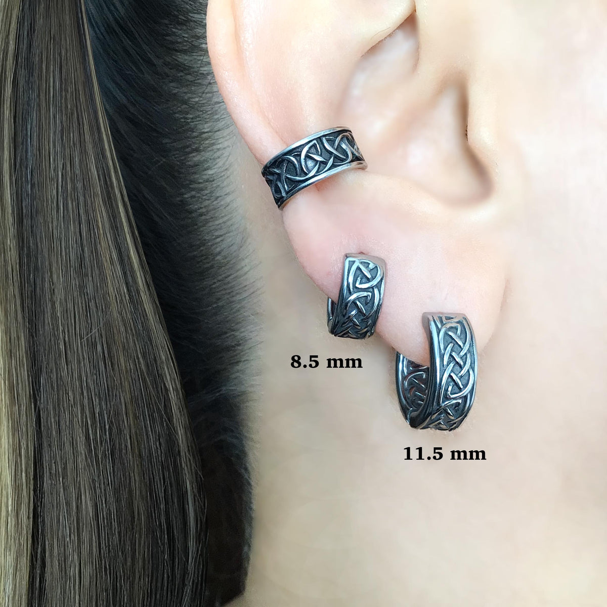Viking Jewelry Accessory - Celtic braid hoop earrings, 8mm and 11 mm hoops, Viking earrings