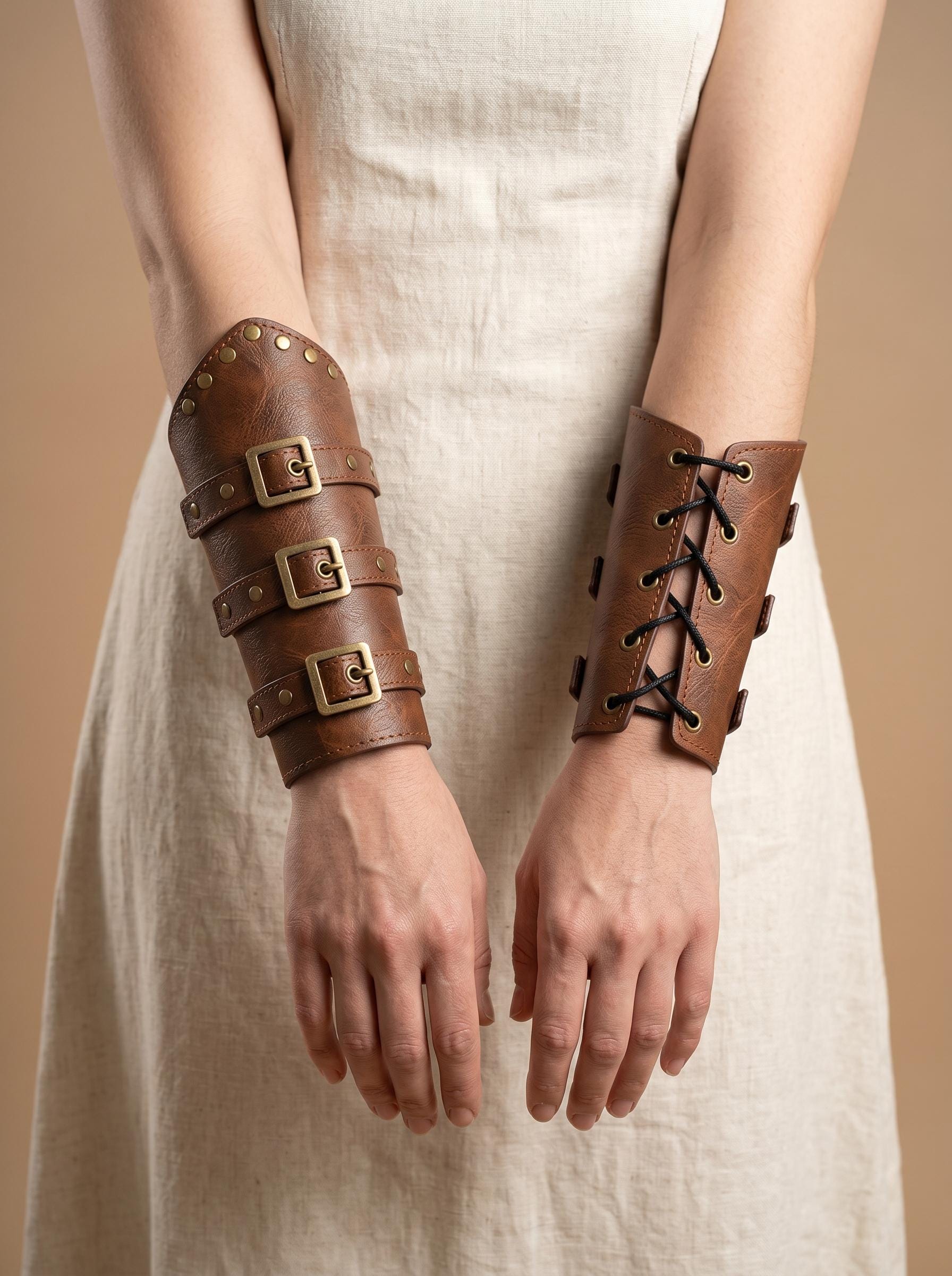 Viking Costume & LARP - Medieval Belt Set, Ren Faire Viking Cosplay Belt, Bracers Bags, Steampunk