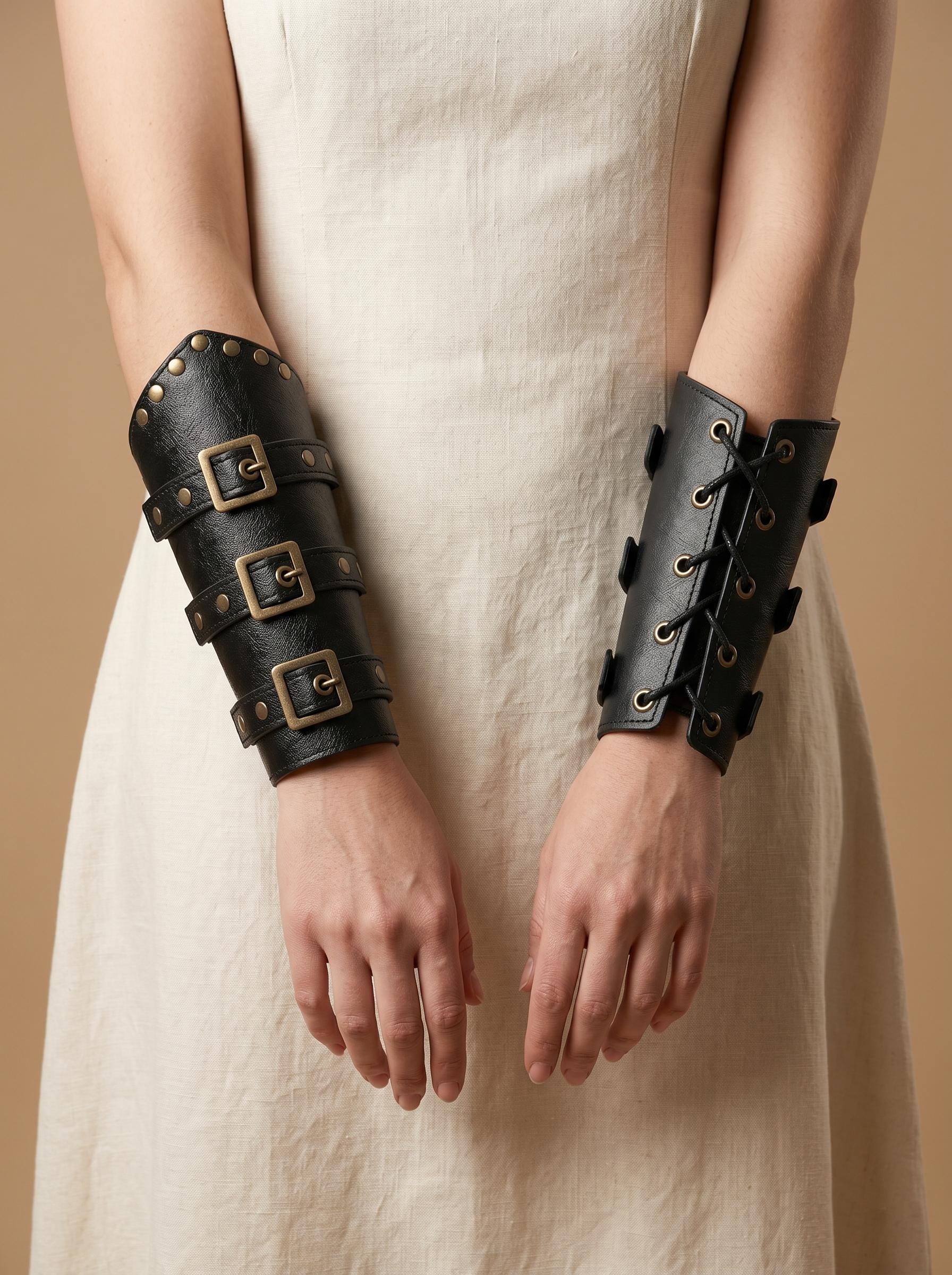 Viking Costume & LARP - Medieval Belt Set, Ren Faire Viking Cosplay Belt, Bracers Bags, Steampunk