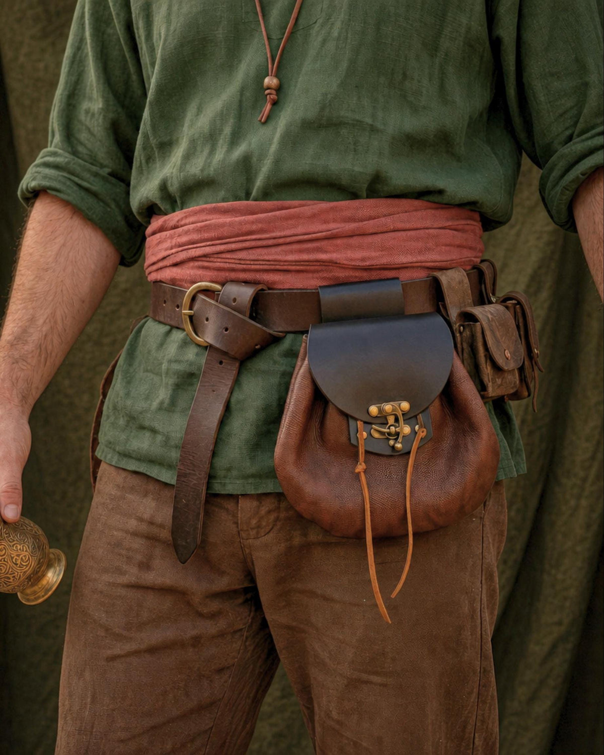 Viking Costume & LARP - Medieval Belt with Pouches for Men, Viking Leather Waist Bag Set