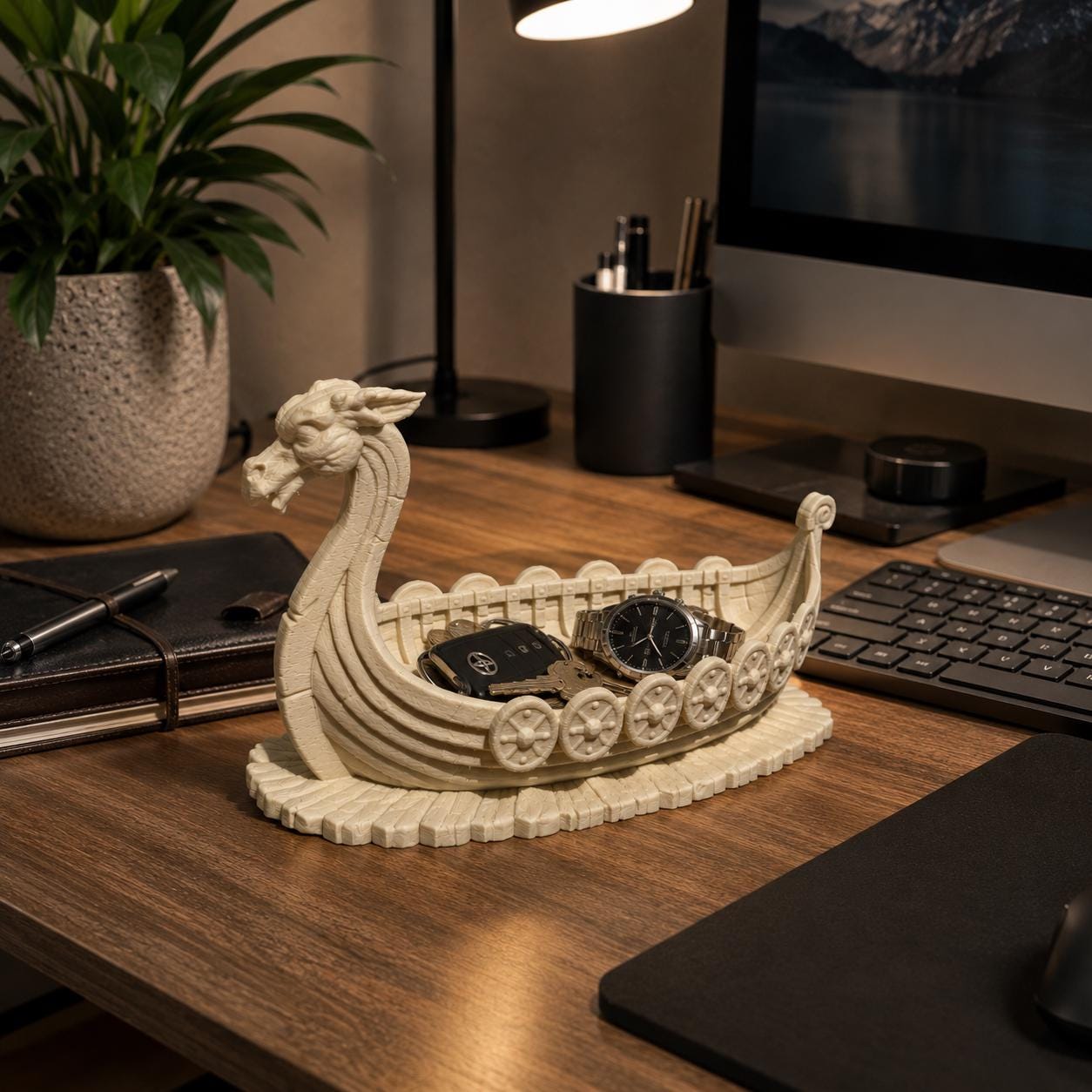Viking Longship Home Decor - Viking Ship Bookends Set of 2, Norse Dragon Book Ends, Viking Longship