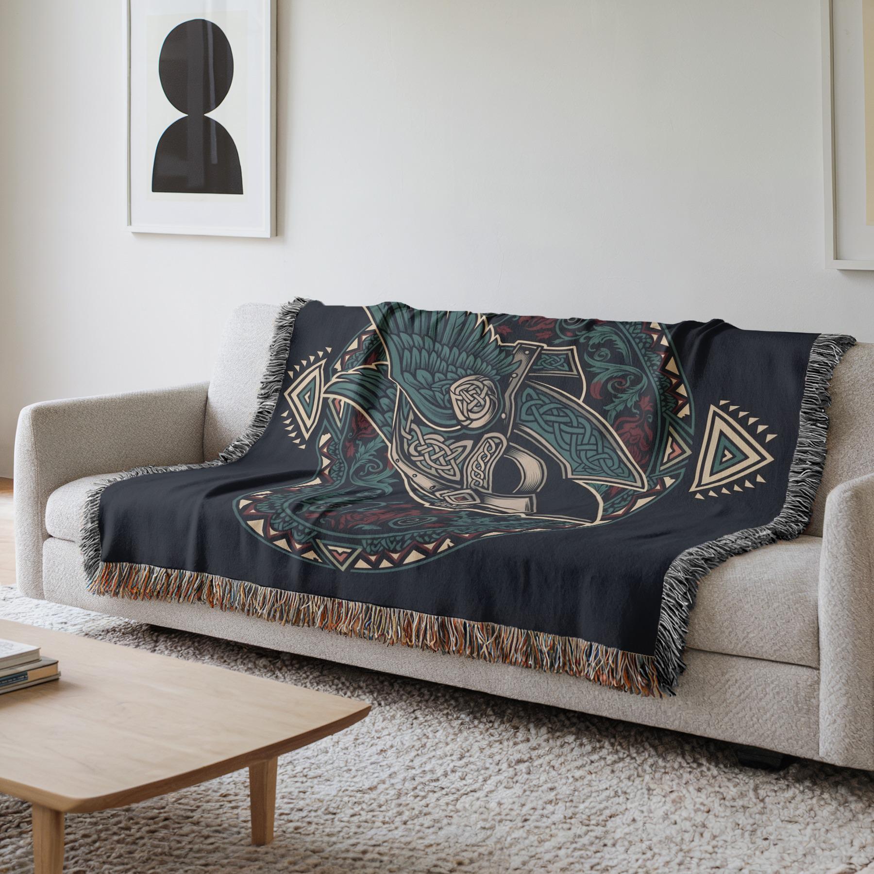 Viking Odin Blanket - Norse Mythology Woven Blanket - Odin Valknut Throw, Viking Warrior Art Gift