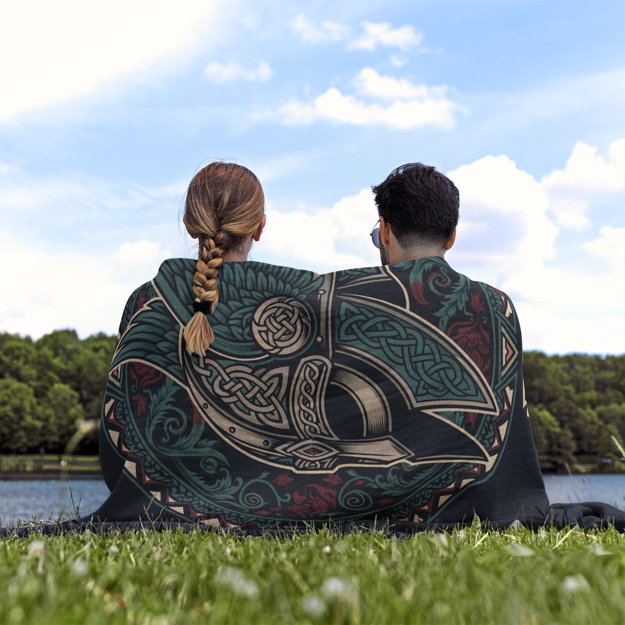 Viking Odin Blanket - Norse Mythology Woven Blanket - Odin Valknut Throw, Viking Warrior Art Gift