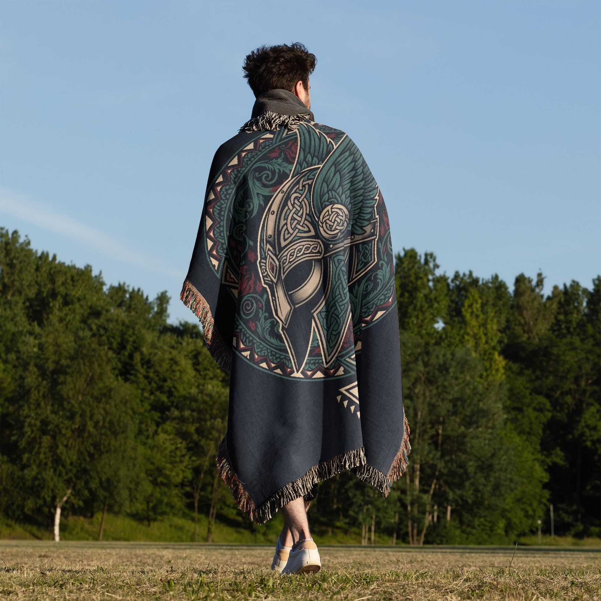 Viking Odin Blanket - Norse Mythology Woven Blanket - Odin Valknut Throw, Viking Warrior Art Gift