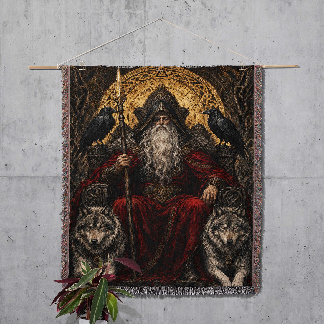 Viking Odin Blanket - Dark Fantasy Odin Woven Blanket, Norse God Viking Wall Art, Gothic Man Cave