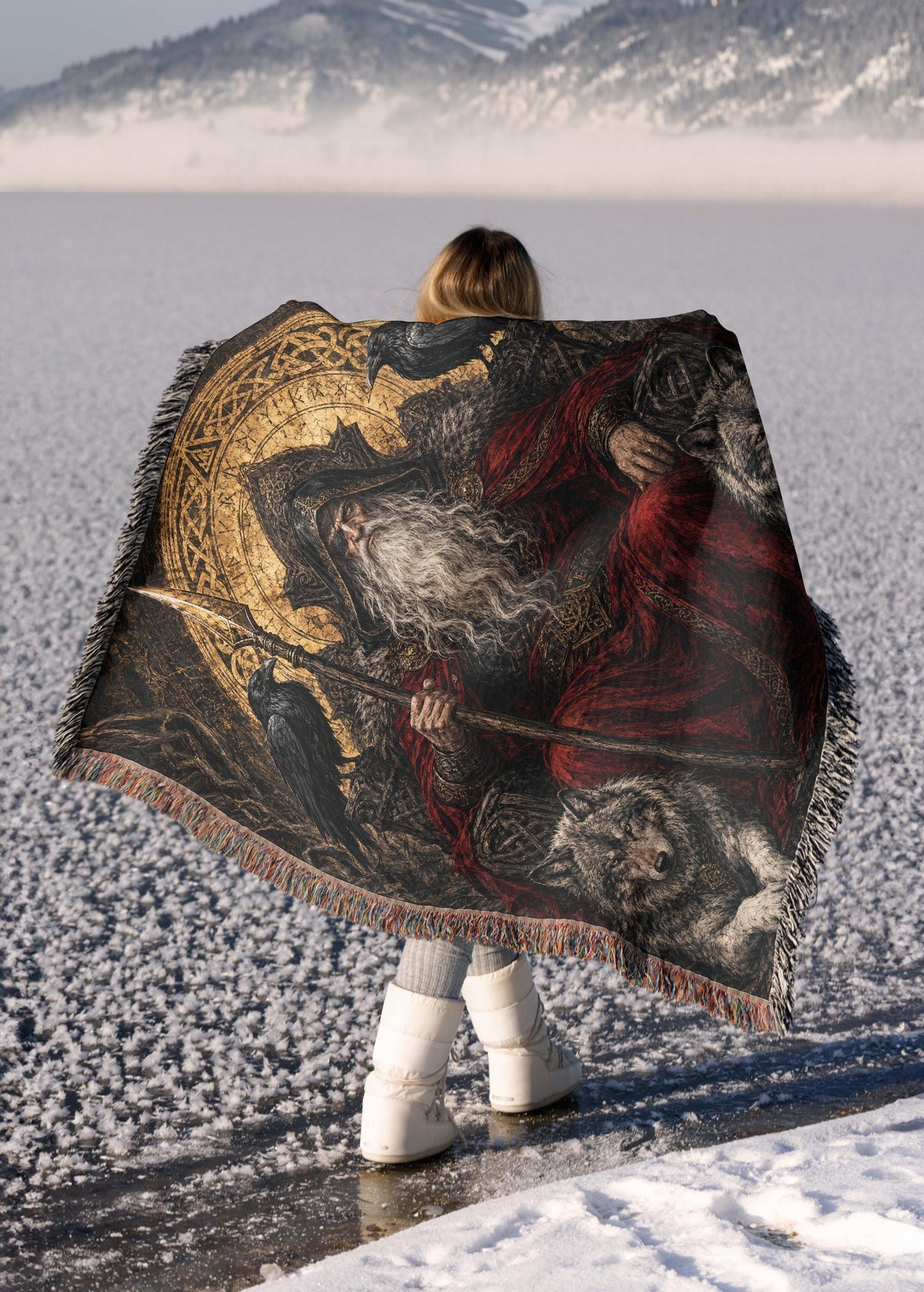 Viking Odin Blanket - Dark Fantasy Odin Woven Blanket, Norse God Viking Wall Art, Gothic Man Cave