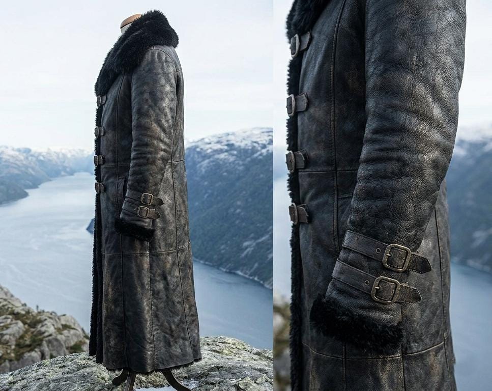 Viking Jacket - Medieval Viking Leather Coat, Fur Collar, Norse Warrior Jacket, Renaissance Fair