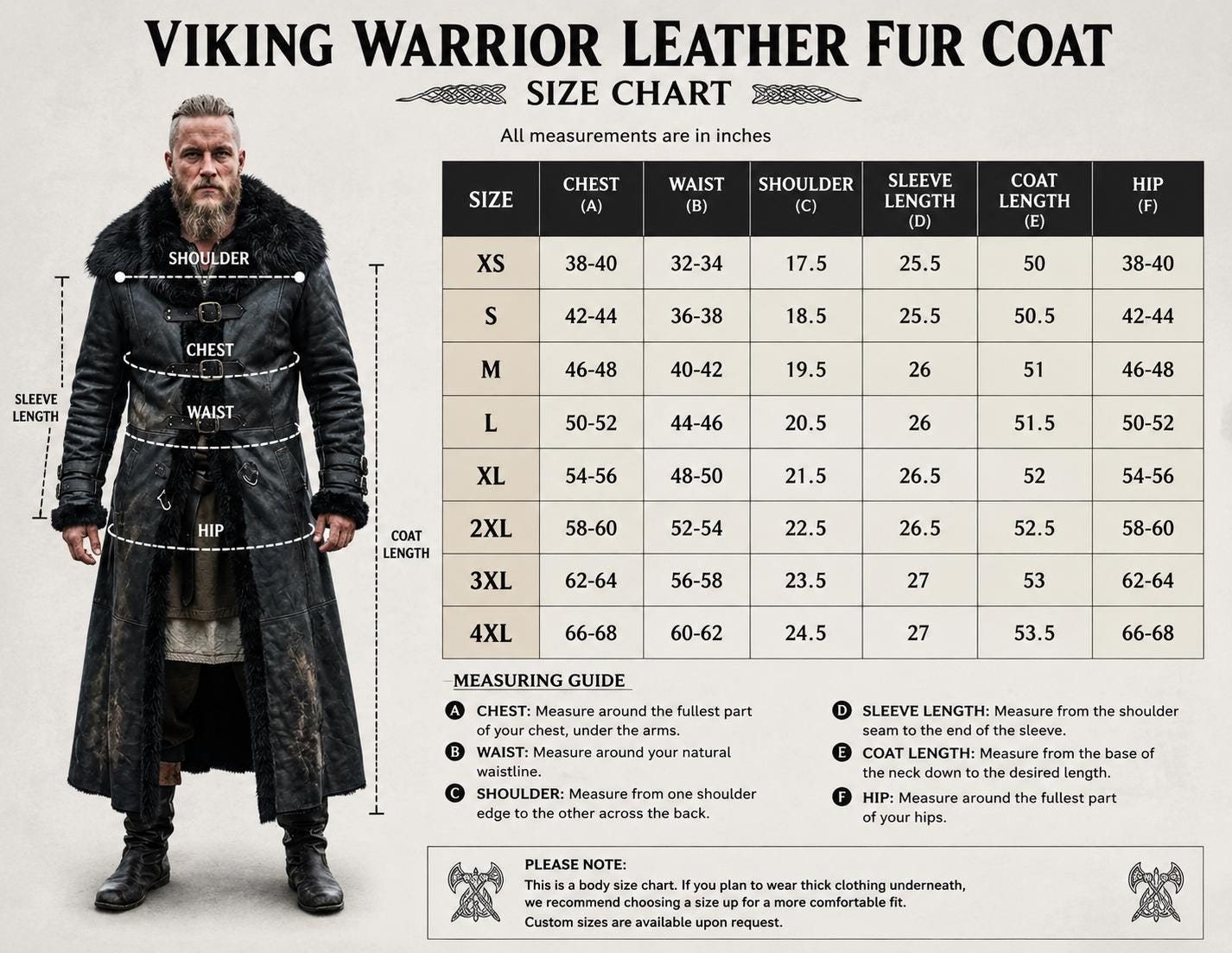 Viking Jacket - Medieval Viking Leather Coat, Fur Collar, Norse Warrior Jacket, Renaissance Fair