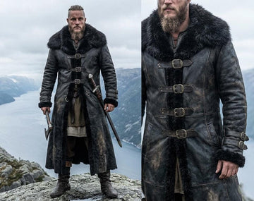 Viking Jacket - Medieval Viking Leather Coat, Fur Collar, Norse Warrior Jacket, Renaissance Fair