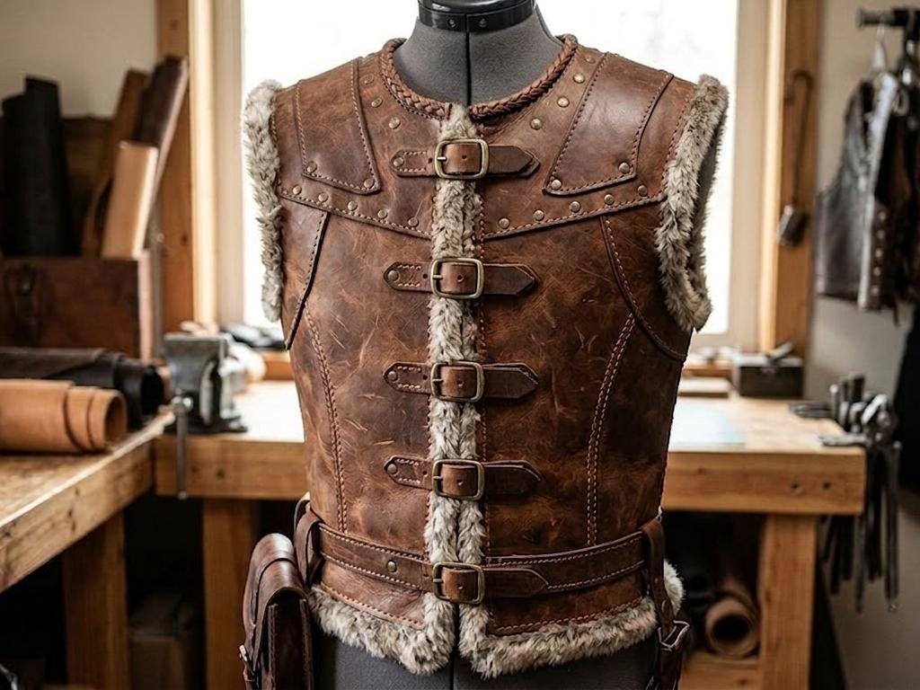 Viking Jacket - Medieval Viking Leather Coat, Fur Collar, Norse Warrior Jacket, Renaissance Fair