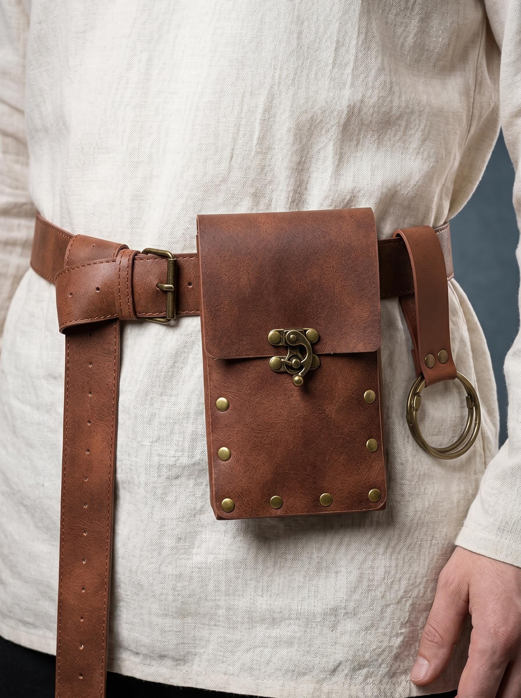 Viking Costume & LARP - Medieval Belt Set, Ren Faire Viking Cosplay Belt, Bracers Bags, Steampunk