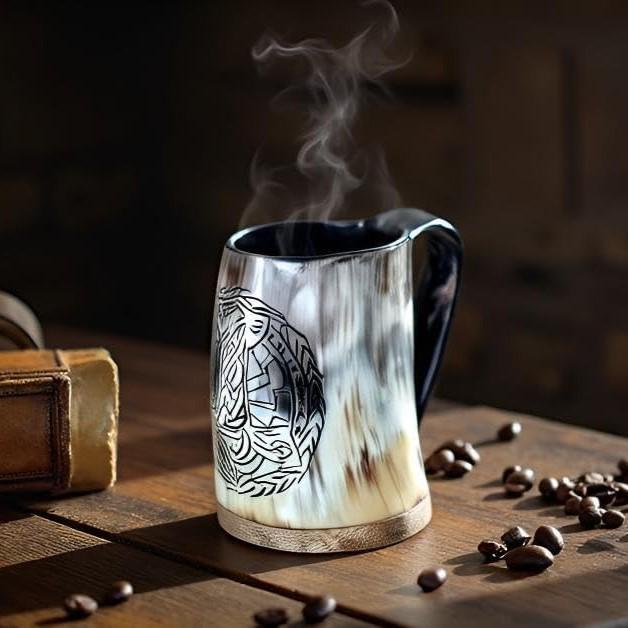 Viking Mug - Handmade Viking Horn Mug, Authentic Natural Ox Horn Tankard, 8 oz Drinking Mug for
