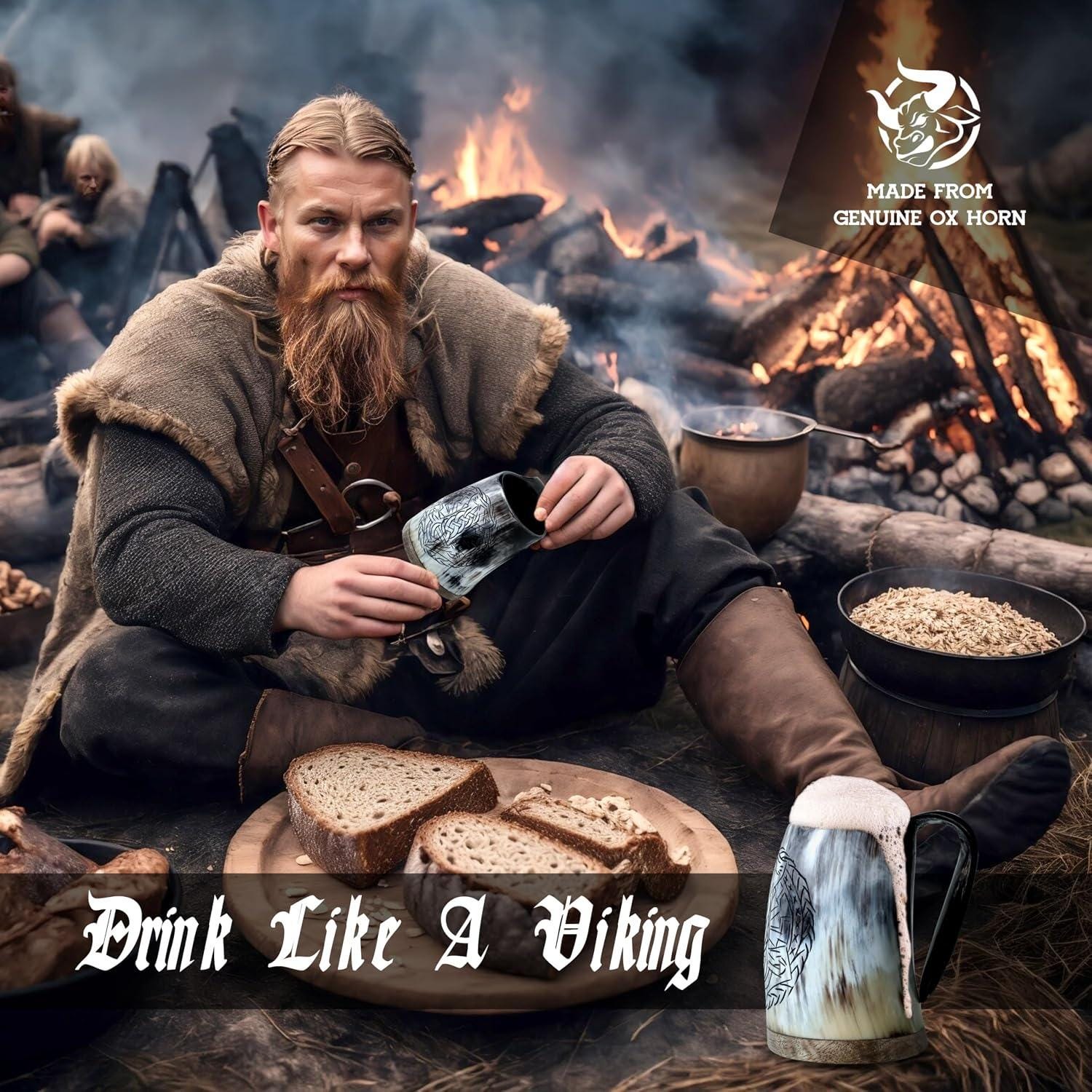 Viking Mug - Handmade Viking Horn Mug, Authentic Natural Ox Horn Tankard, 8 oz Drinking Mug for