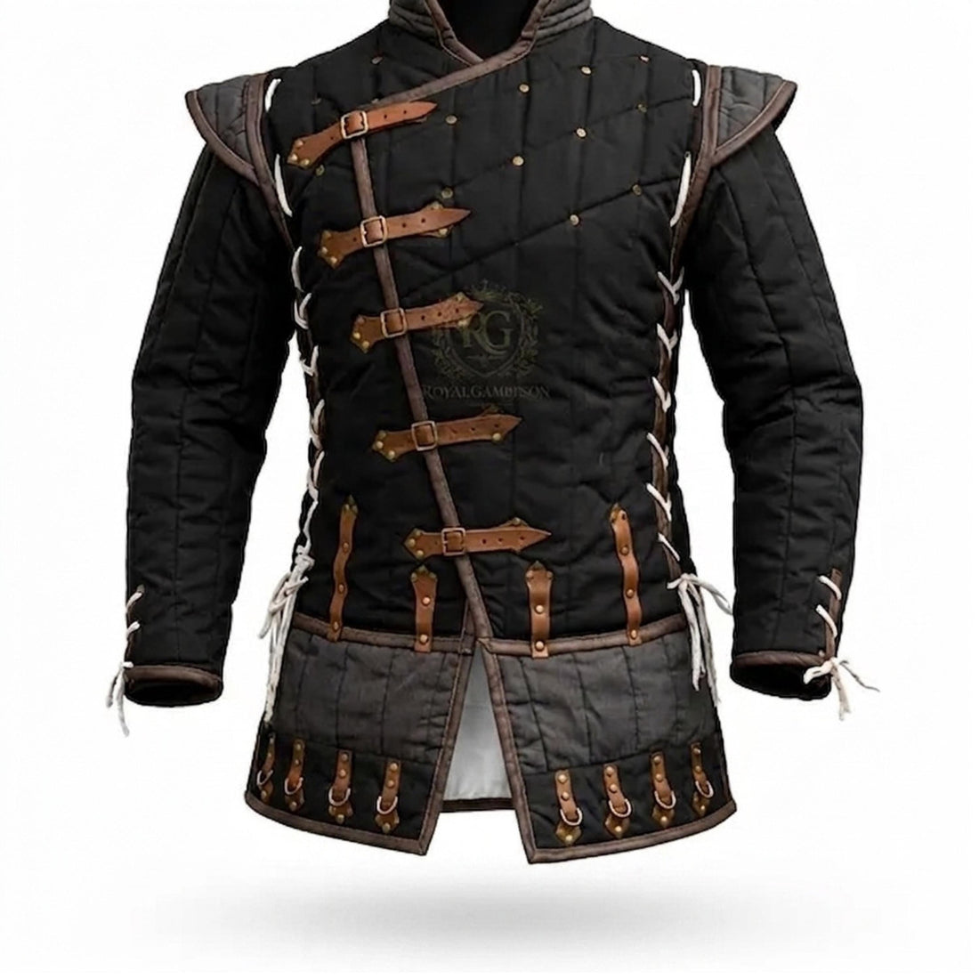 Viking Jacket - Black Medieval Gambeson Jacket for Men, Historical Costume Armor Padded Tunic