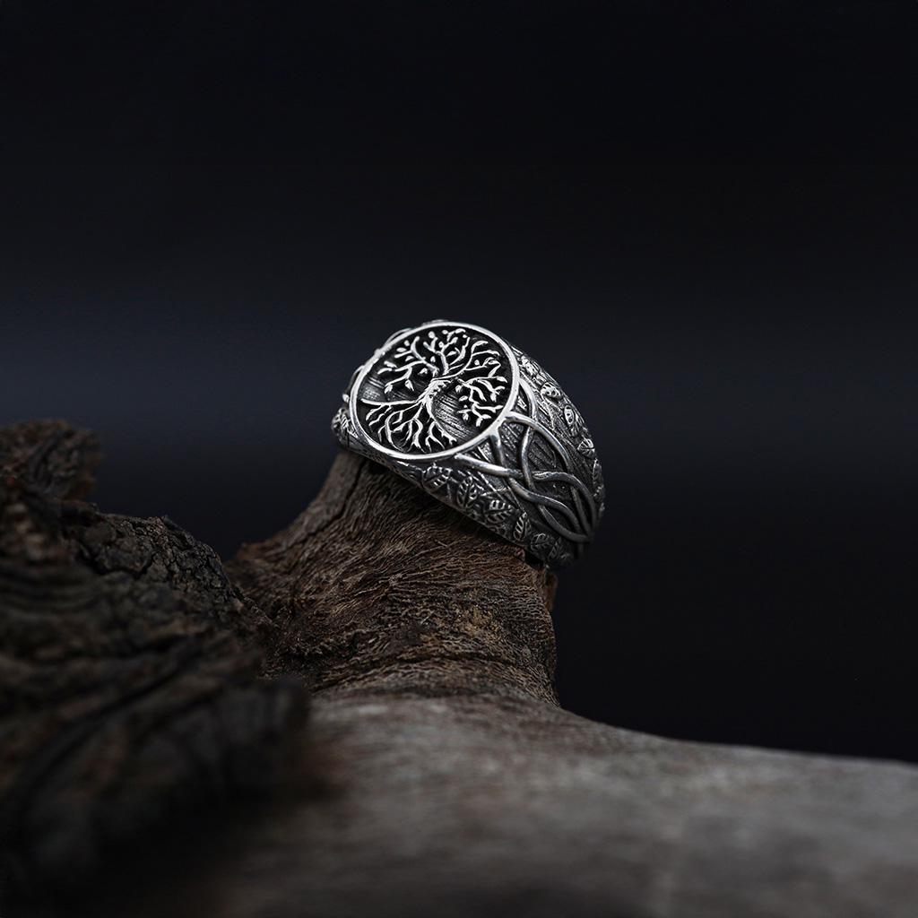 Viking Yggdrasil Tree of Life Ring - 925K Sterling Silver Yggdrasil Ring: Norse Mythology Tree of