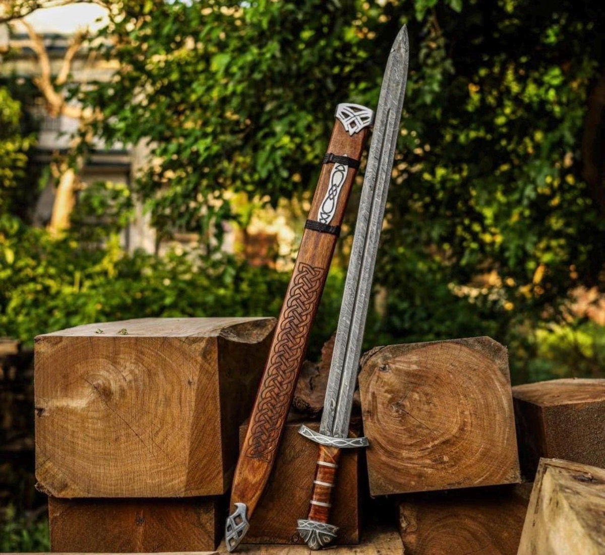 Viking Weapon Replica - Hand Forged Northmen Damascus Sword Replica, Authentic Viking Inspired