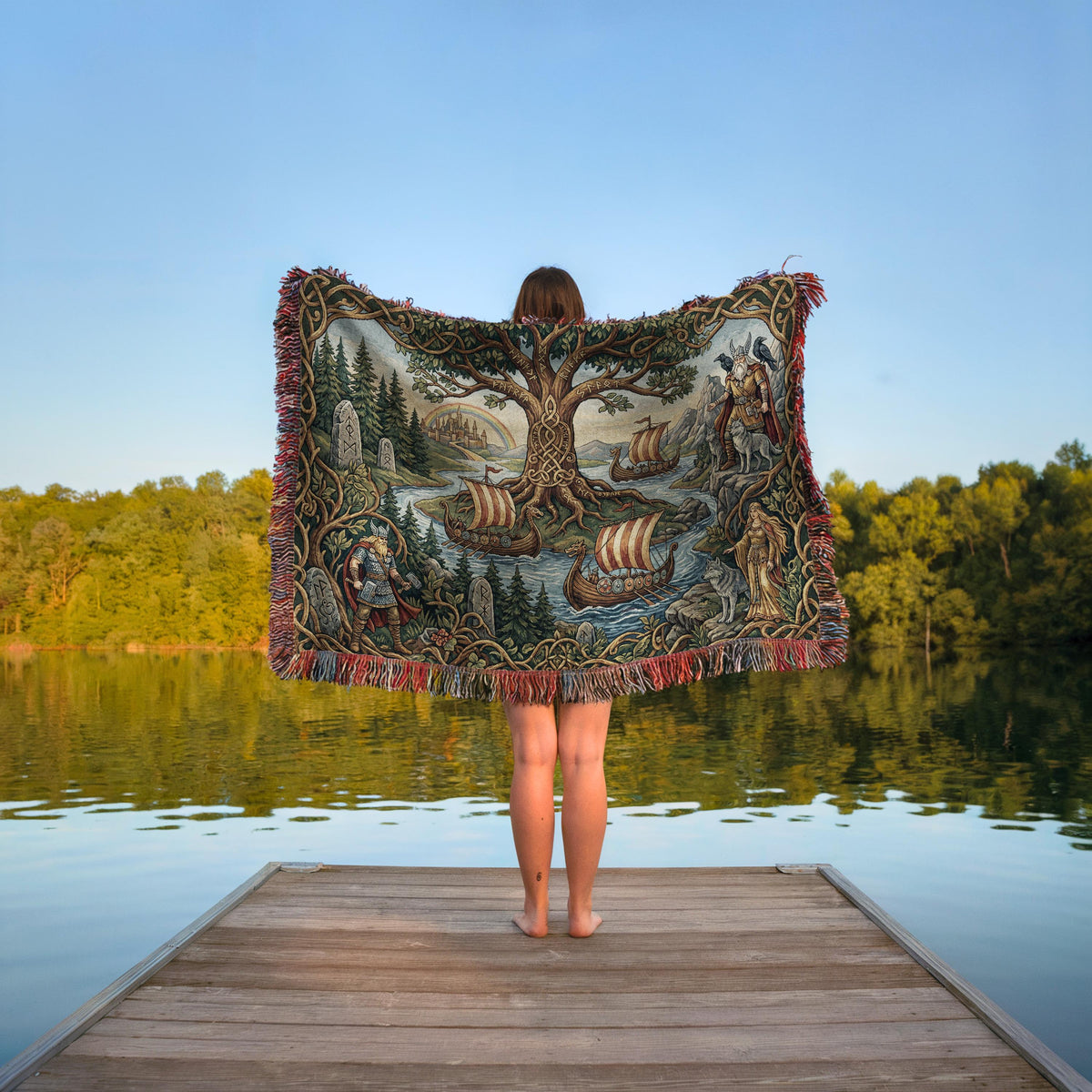 Viking Yggdrasil Tree of Life Blanket - Yggdrasil Woven Blanket, Norse Mythology Tapestry, Viking