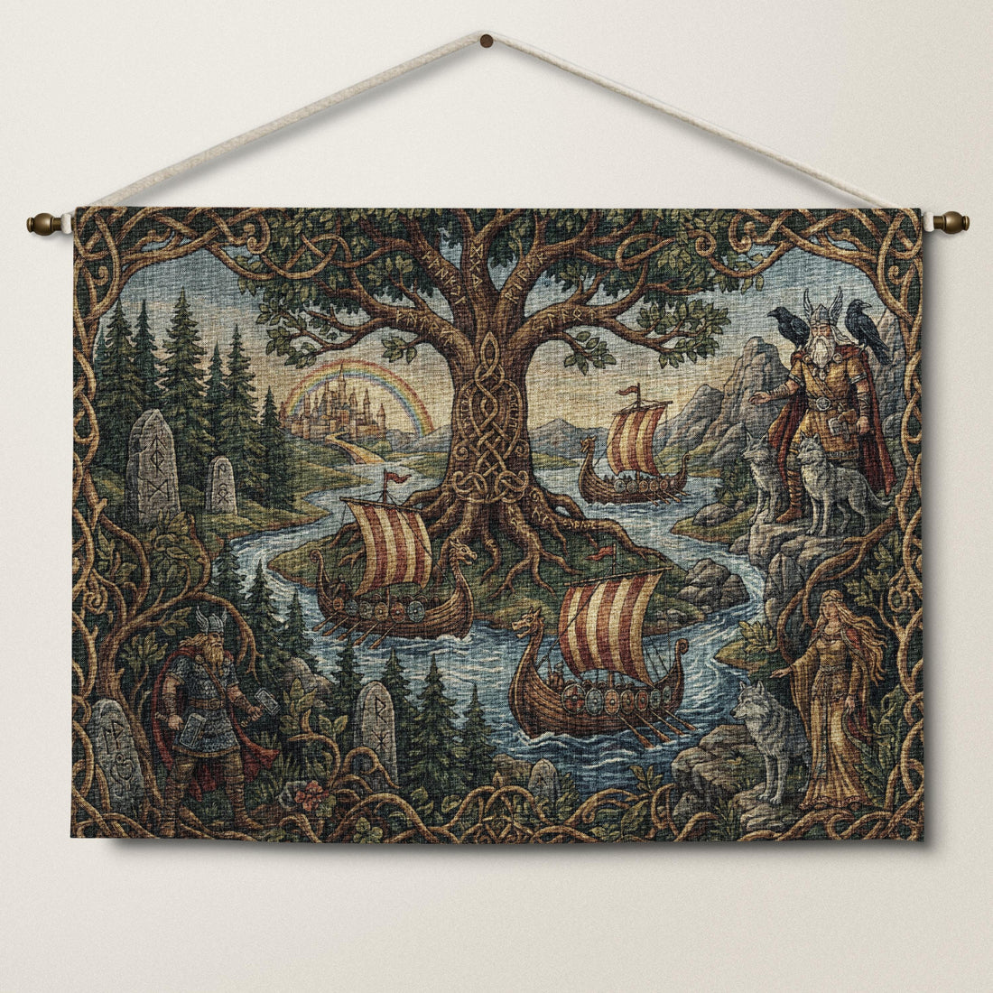 Viking Yggdrasil Tree of Life Blanket - Yggdrasil Woven Blanket, Norse Mythology Tapestry, Viking